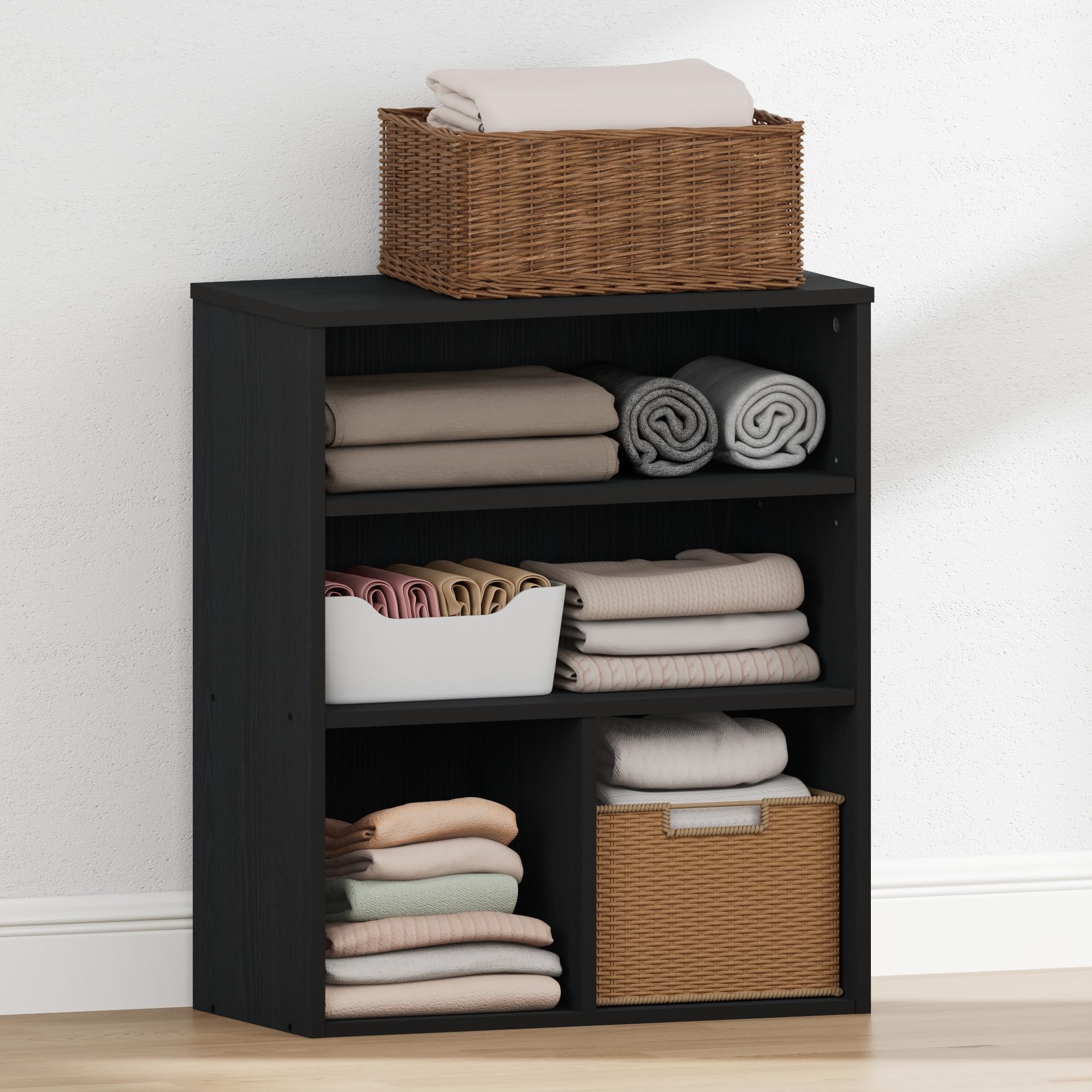 Furinno PASIR 3-Tier Display Closet Organizer, Black Oak