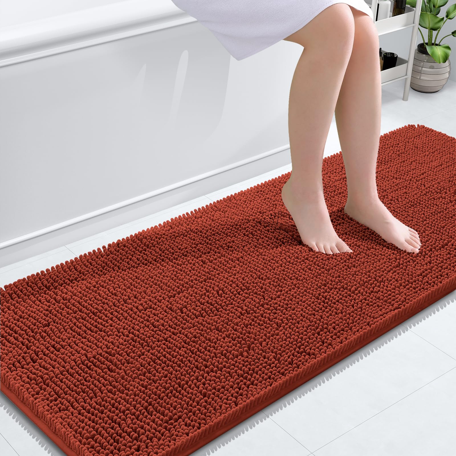 OLANLY Bathroom Runner Rugs 59x24, Extra Soft Absorbent Chenille Bath Rugs | Rustic Terracotta, Quick-Drying Rubber Backing, Machine Washable Long Bath Mat for Bathroom Floor, Tub and Shower, Home Decor