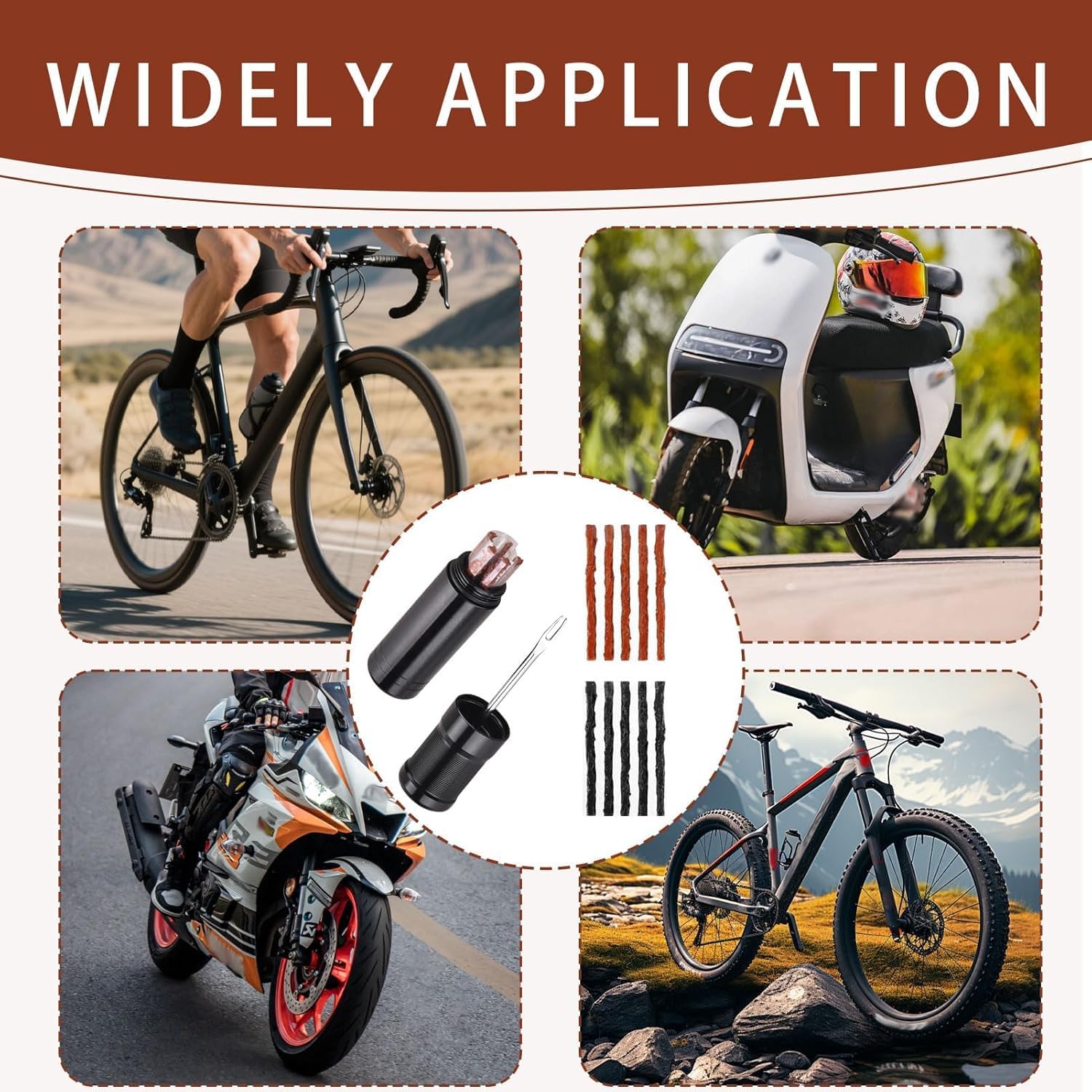 Tubeless MTB zestaw naprawczy do opon rowerowych, w zestawie 1 naprawa opon, widelec i 15 pasków klejących bezdętkowych, zestaw do naprawy opon wyścigowych, bezdętkowych, zestaw do naprawy opon w