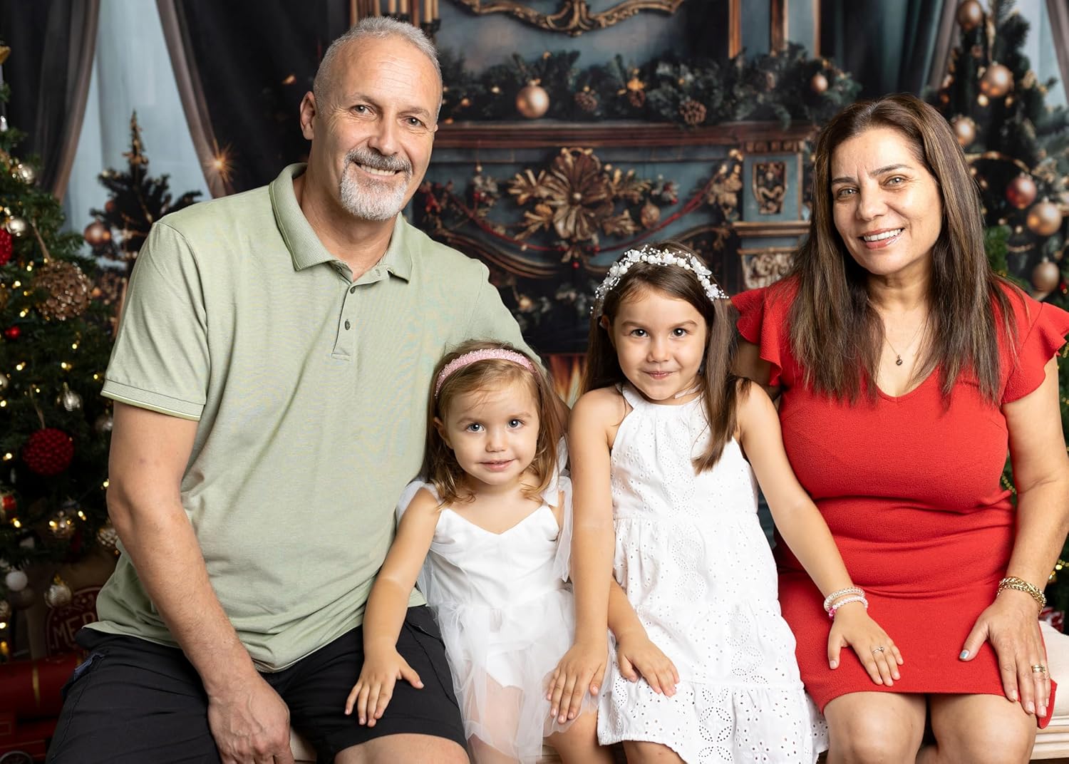 Kate Christmas Green Backdrops Luxurious Indoor Decor Photo Backdrops Fireplace Christmas Party Decorations, 7x5ft