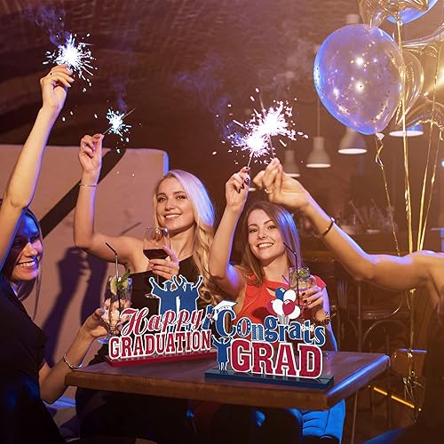 Miniatura 7 de Yulejo 4 piezas de decoraciones de fiesta de graduación 2026 de madera para la clase de 2026, centros de mesa de graduación para la escuela, hogar