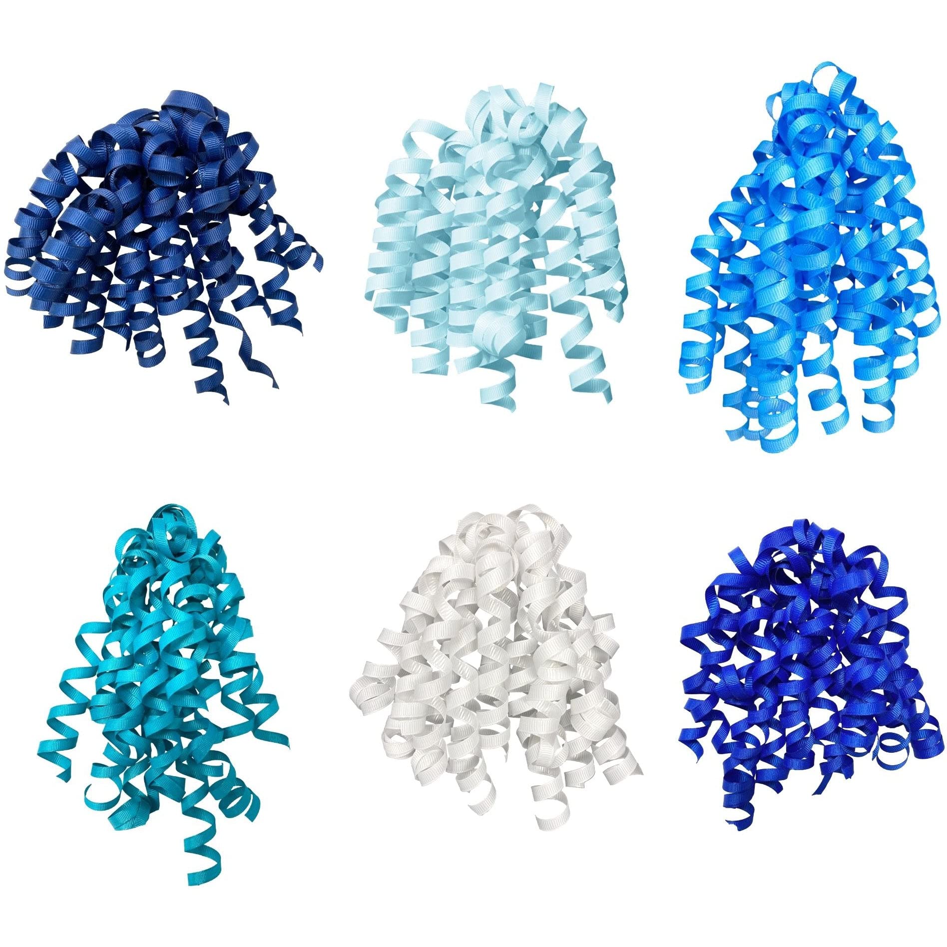 Jillson Roberts Self-Adhesive Curly Bows Gift Wrap Accessory, Pastel Blue/Turquoise/Blue/Royal/Navy/White, 6-Count, Hanukkah