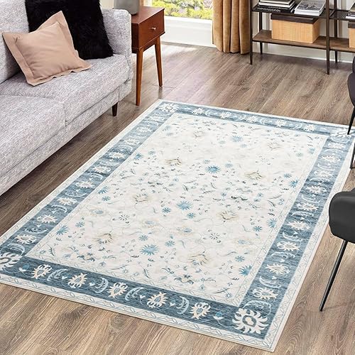 Asrug Alfombra lavable de 3 x 5 pulgadas, vintage, bohemio, floral, envejecida, oriental, antideslizante, para sala de estar, dormitorio, comedor,