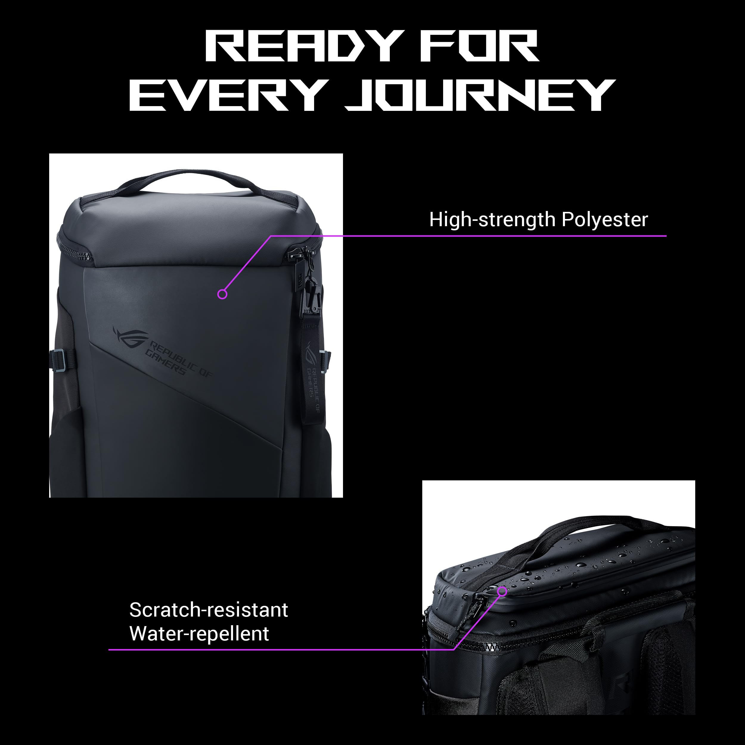 ROG Ranger BP2701 lekki plecak gamingowy wykonany z wodoodpornego materiału, z wieloma kieszeniami, pasuje do laptopa o przekątnej ekranu do 17"