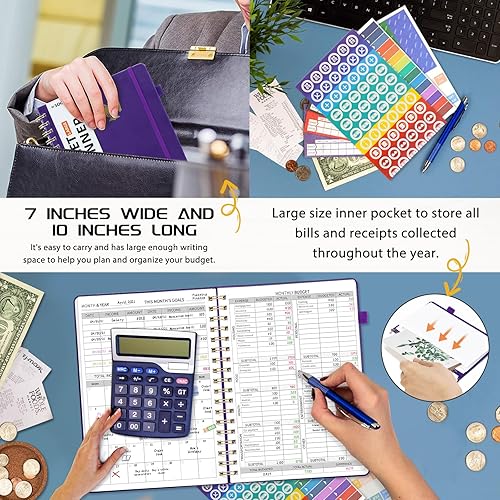 Miniatura 3 de Planificador de presupuesto, organizador mensual de facturas de 7 x 10 pulgadas con bolsillos, planificador de finanzas sin fecha con cuaderno de