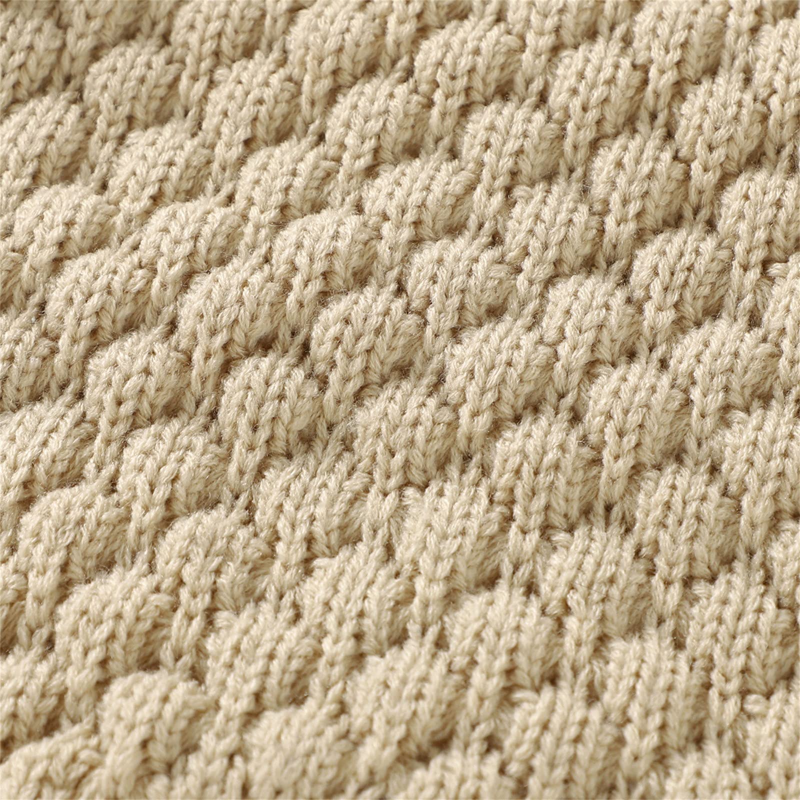 RNTOP Baby Girl Boy Cable Knitted Sweater Romper Jumpsuit Cotton Long Sleeve Crewneck Sweaters Hat (Khaki, 3-6 Months)