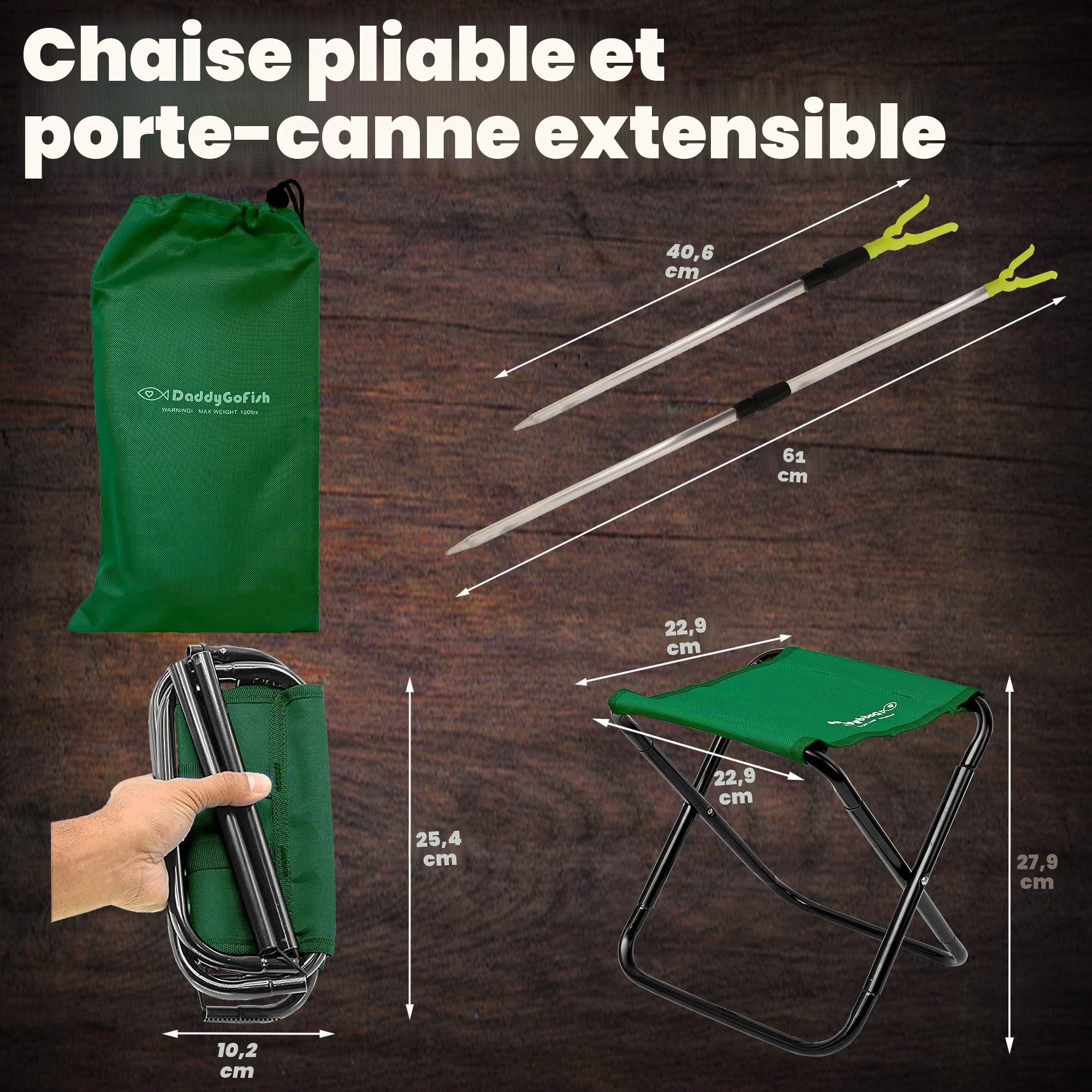 DaddyGoFish Enfants Canne à pêche télescopique Spincast Combo Chaise Pliable Porte-Canne boîte à appâts Filet et Sac de Transport garçons et Filles
