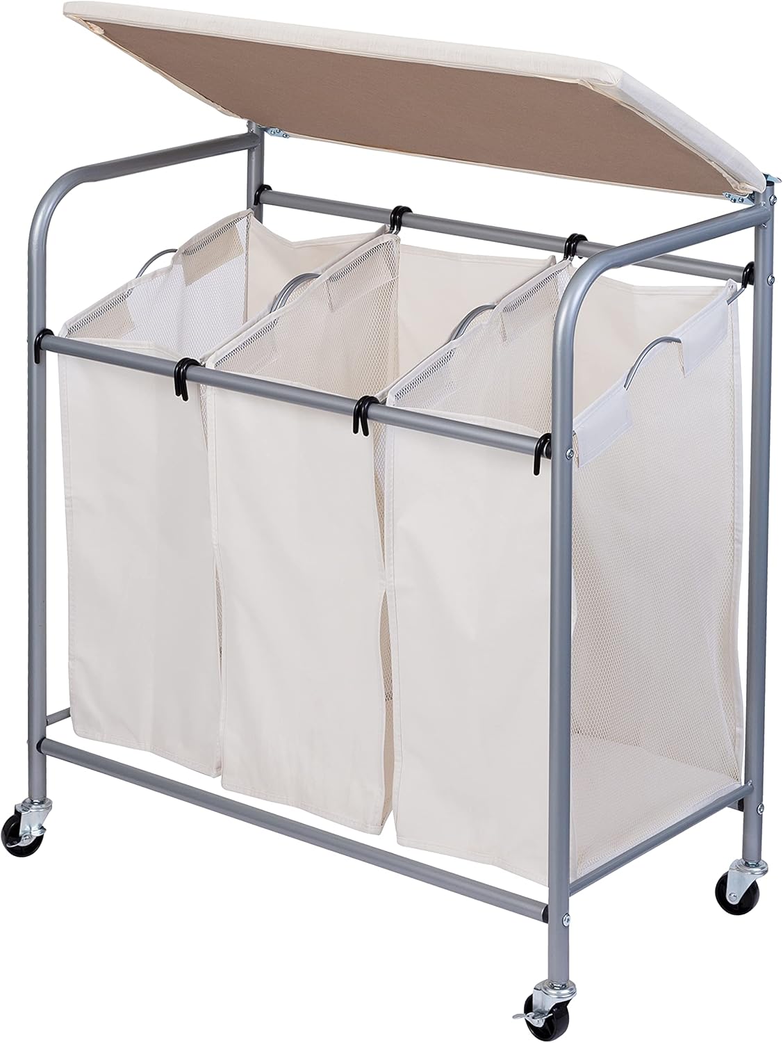 Triple Laundry Sorter with Ironing Board, 3bin, Locking