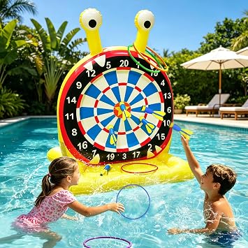 Inflatable Monster Dart Board Pool Games, Pool Floats Water Game for Beach Yard, 2-in-1 Pool Toys with Throwing & Ring-toss Games, Summer Water Toys for Kids, Teens & Adults