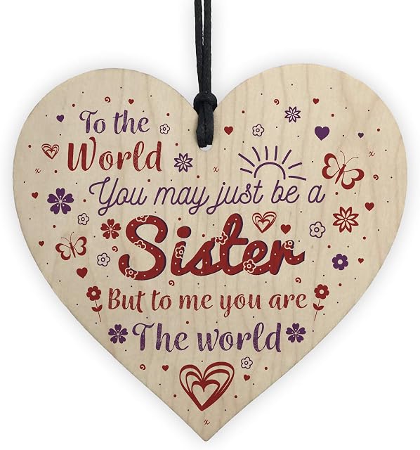 RED OCEAN Sister Birthday Handmade Wooden Hanging Heart Sign Thank YOU Keepsake Gift For Sister