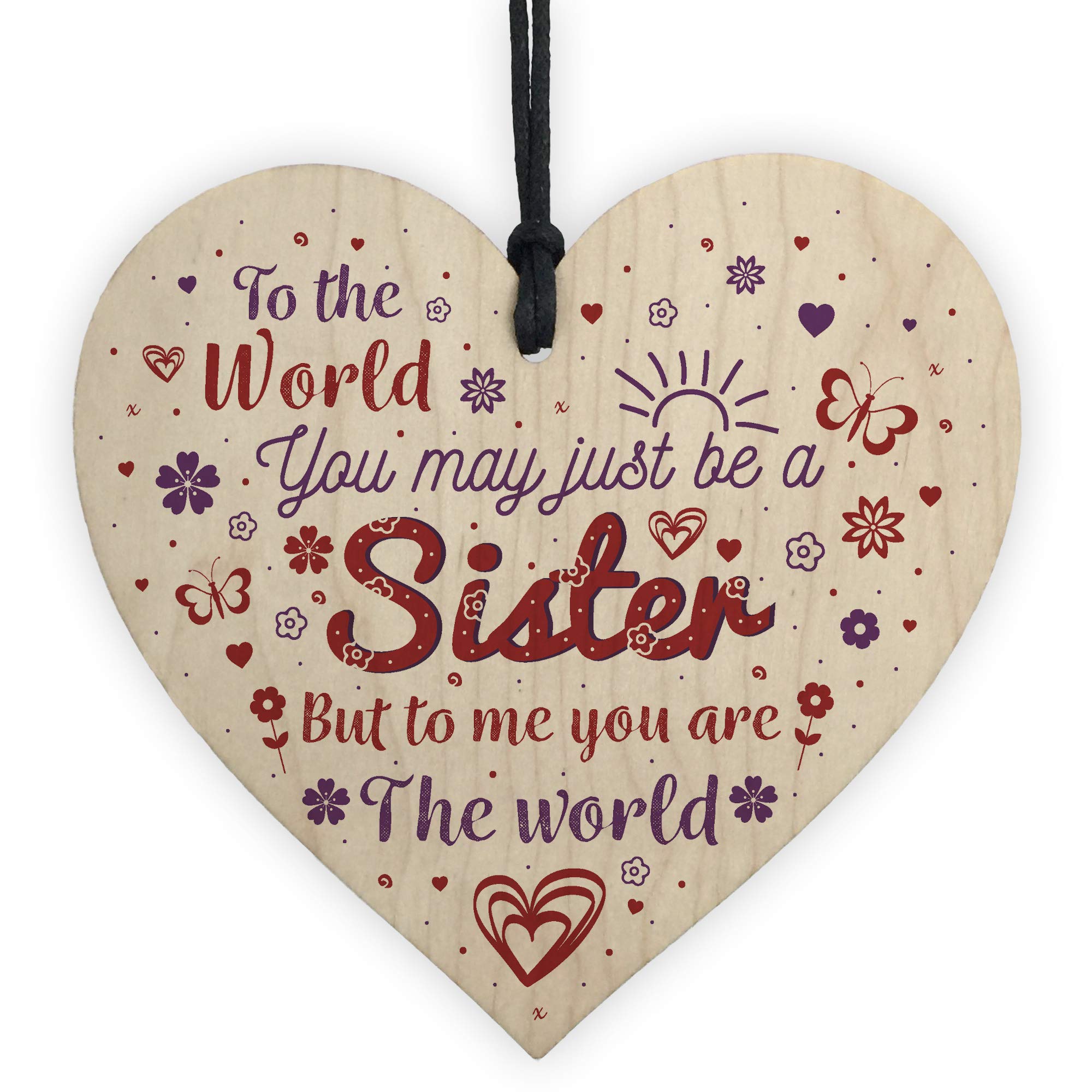 Red Ocean Sister Birthday Christmas Handmade Wooden Hanging Heart Sign Thank YOU Keepsake For Sister