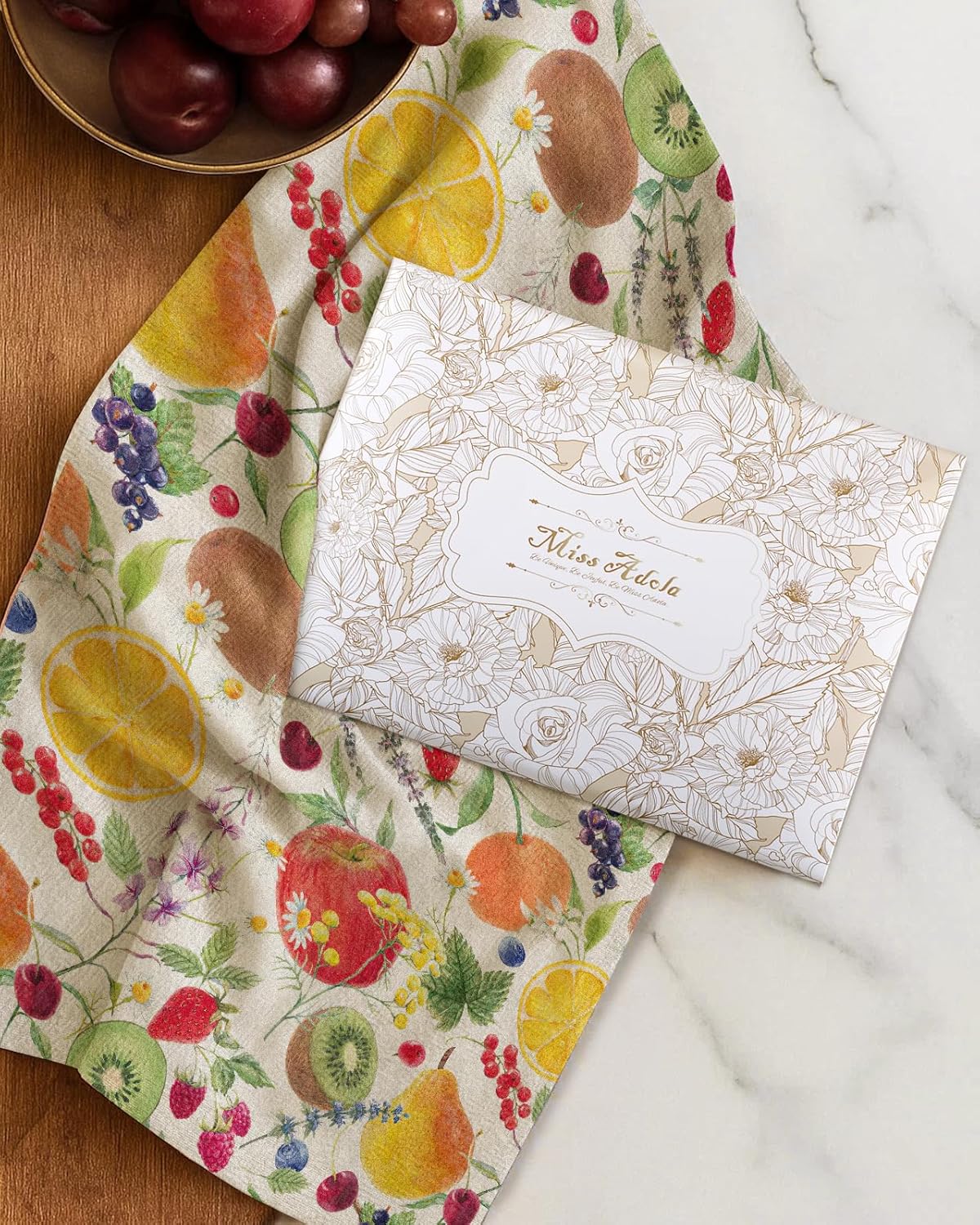 Flour Sack Kitchen Towels - Set of 2 Cotton Dish Towels with Hanging Loop Decorative 16x26 Inch Absorbent Cute Design for Housewarming Gifts, Fruits - Image 6