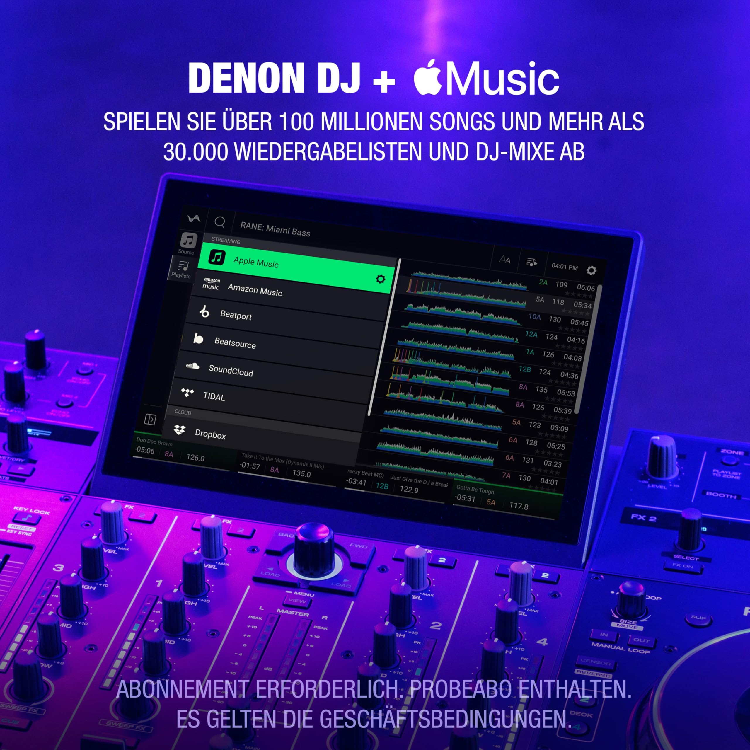 Denon DJ PRIME 4+ Standalone DJ-Controller mit Stem-Trennung auf 4 Decks, WLAN-Streaming, Drop Sampler Mixer, 10.1-Zoll Touchscreen, Beleuchtungssteuerung, Schwarz