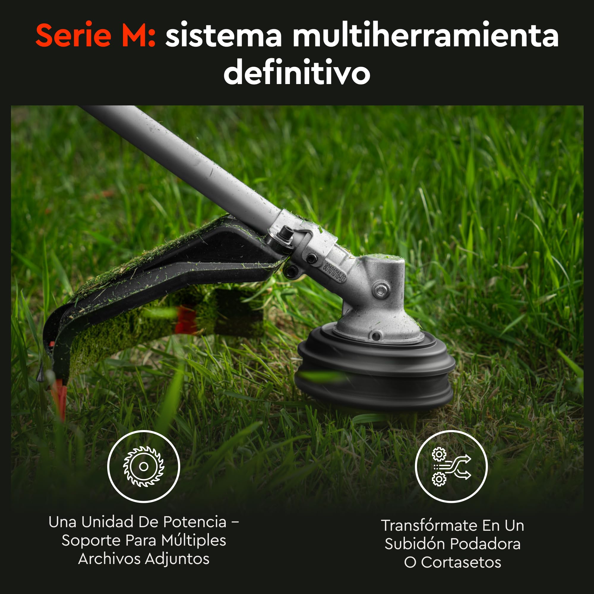 Desbrozadora de Gasolina, 32,6 CC, 1 kW (1,5 HP), Hilo 430 mm, Disco de Acero 255 mm, 7,1 kg, Arnés Mochila, Empuñadura Tipo D y Easy Start - 33M