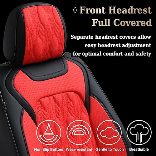 Miniatura 8 de Coverado Juego de fundas de asiento delantero y trasero para automóvil, para 5 asientos, impermeable, de lujo, de piel, protector, ajuste universal