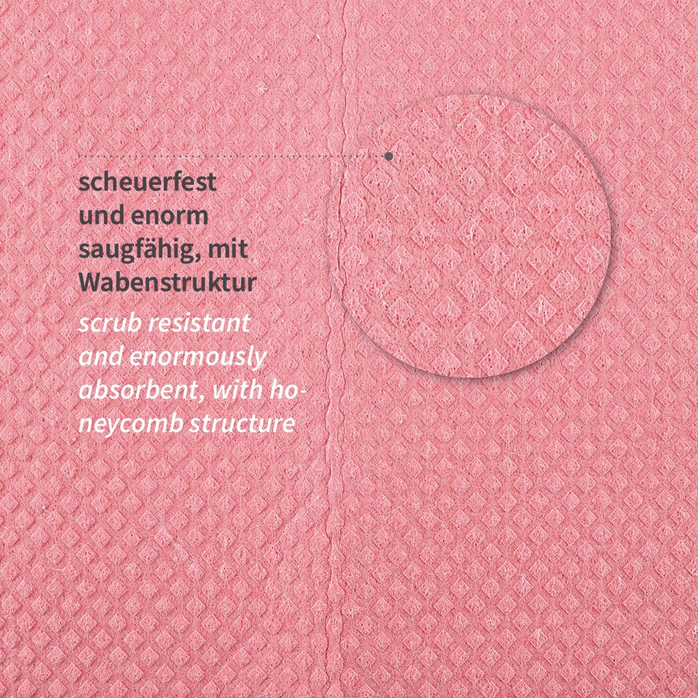 FRANZ MENSCH HygoClean Schwammtücher, rosa | Baumwolle/Zellulose, 25 x 31 cm, 200 Stück, Wiederverwendbar/Waschbar, Geschirrtücher, Reinigungstücher, Spüllappen