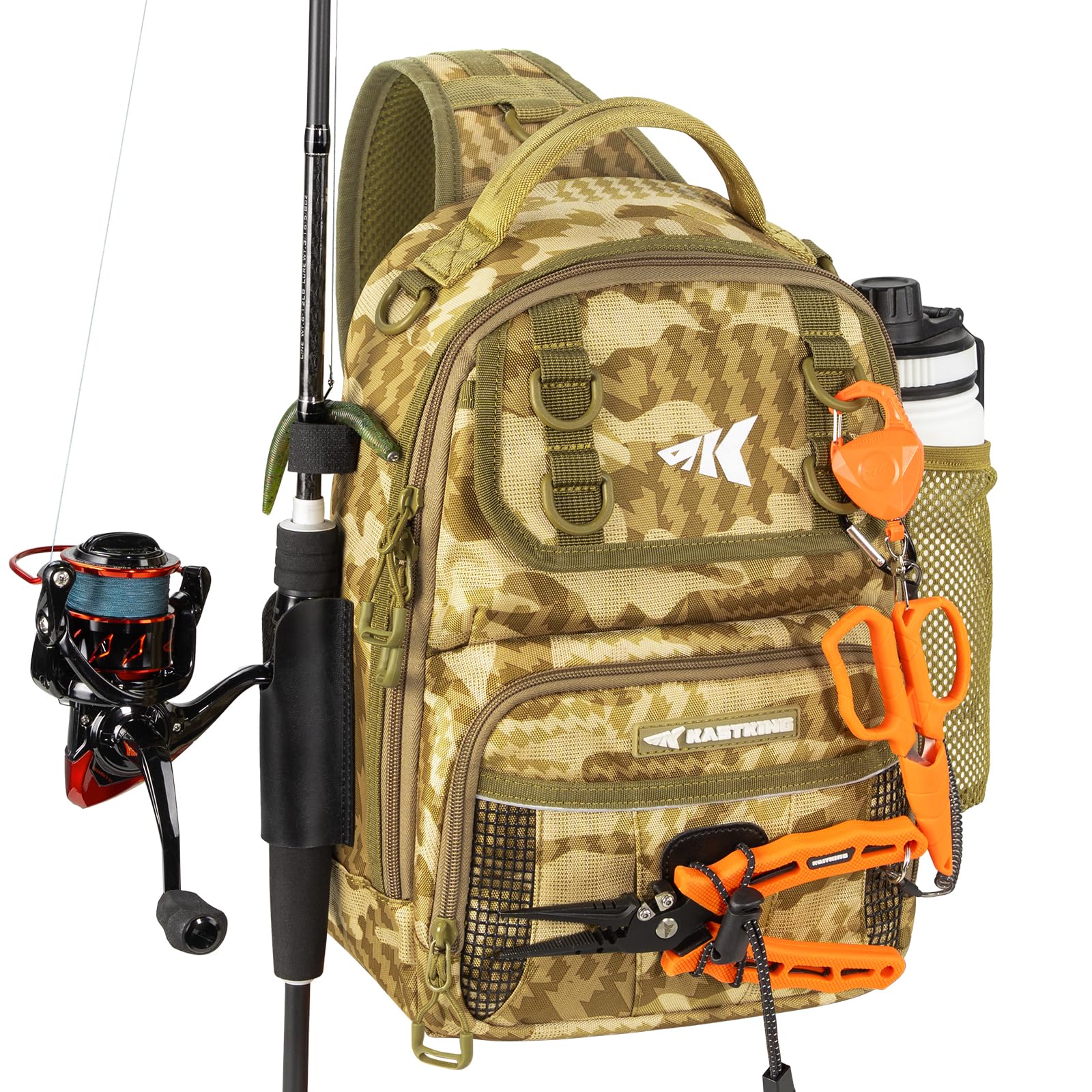 KastKing BaitSpace Fishing Sling Bag, Fishing Backpack with Rod & Beverage Holder, Tackle Bag for Fishing Gear