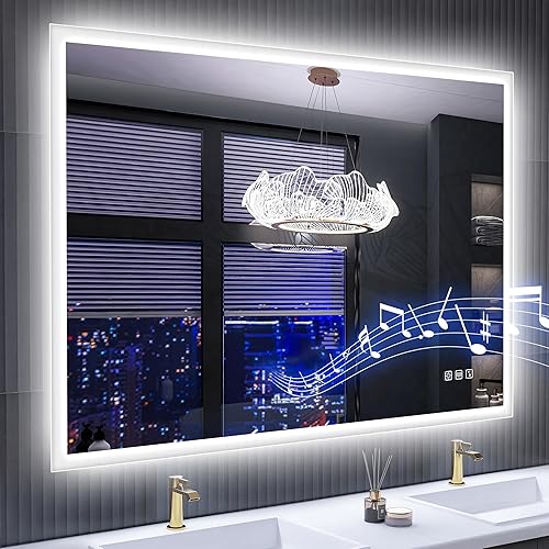 SBAGNO - Espejo de baño LED de 36 x 28 pulgadas con luces, espejo de pared de tocador de baño con Bluetooth, antivaho, regulable continuo, 3
