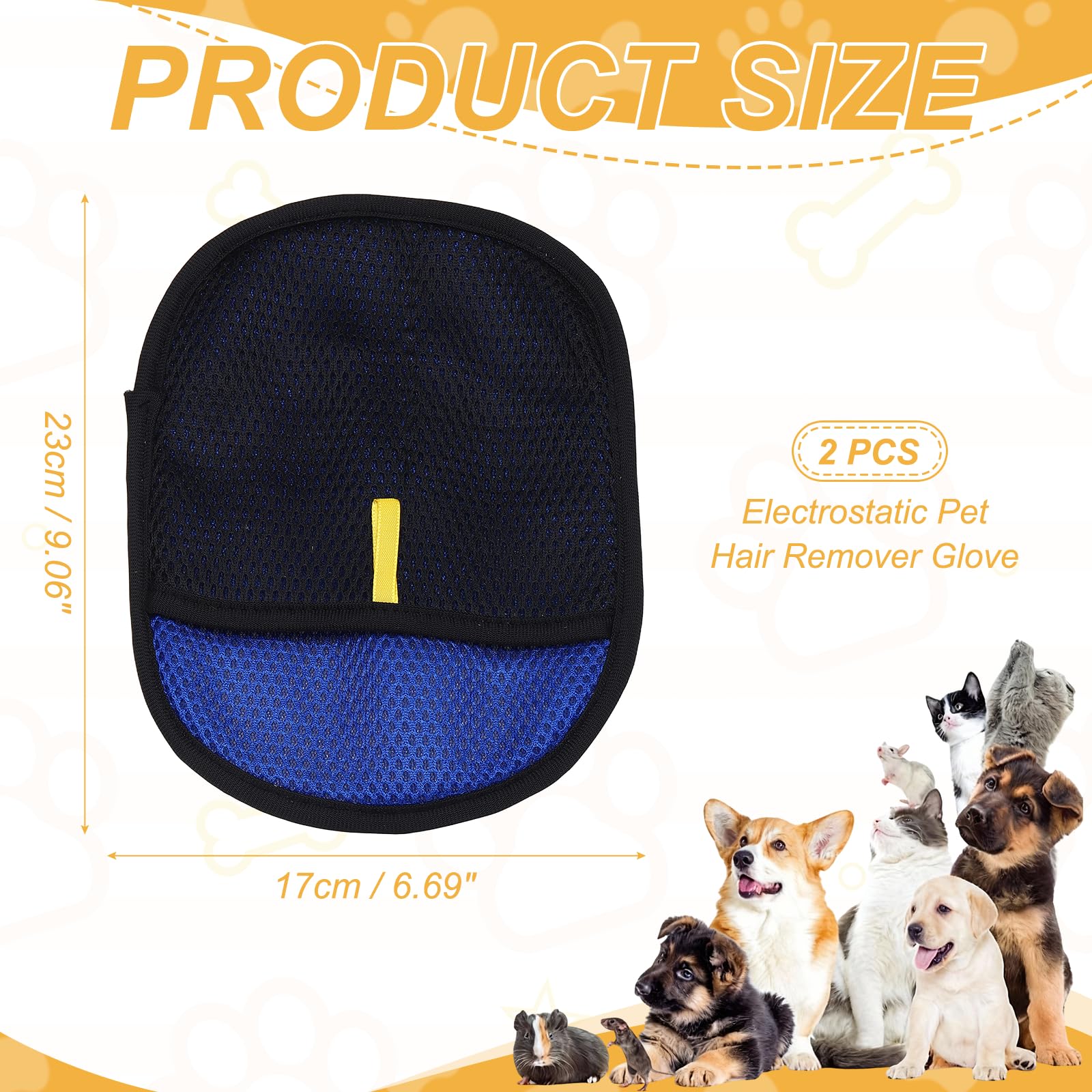 Tierhaarentferner-Handschuhe, elektrostatische Tierhaare, Hund und Katze, Fellentfernungshandschuh, wiederverwendbar, magische Bürste, Tierfellentfernungswerkzeug, (2 Stück, L, Schwarz/Blau