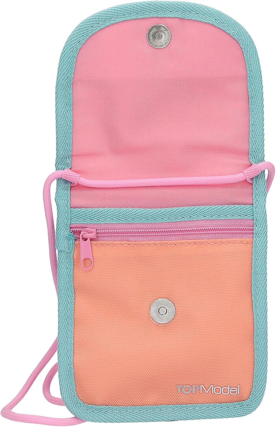 Depesche 14109 TOPModel Music Neck Pouch in Pink, Apricot and Turquoise, with Model Motif and Glitter, Shoulder Bag with Fastening and Many Compartments
