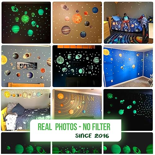 Miniatura 2 de Brillan en los planetas oscuros, calcomanías de pared del sistema solar brillante, Tierra Sol, Marte y así sucesivamente, 9 calcomanías de techo