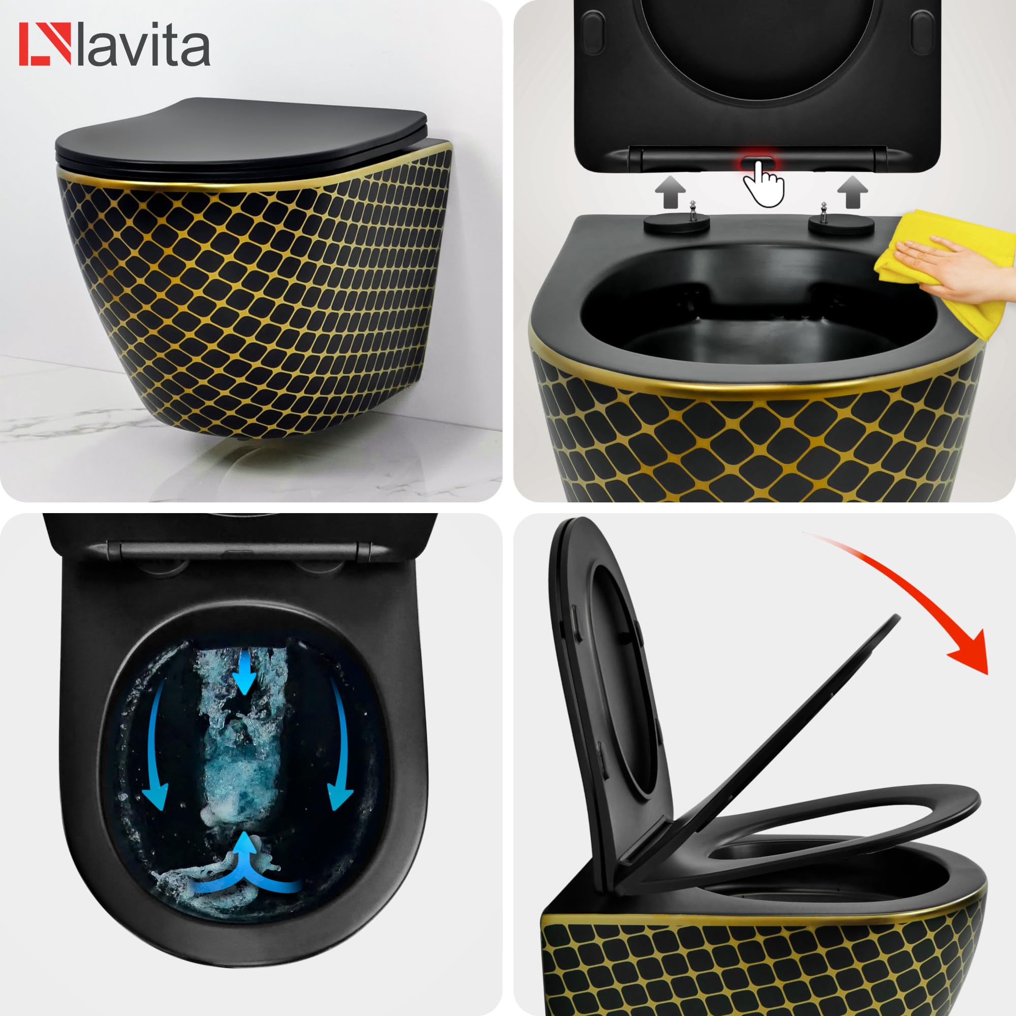 LAVITA | Vorwandelement Solido Start + Wand Hänge WC Sofi Slim Black Night Spülrandlos + WC-Sitz SoftClose |Verchromter Knopf | Komplettset | Unterputz Spülkasten | Toilette Komplett Sett |