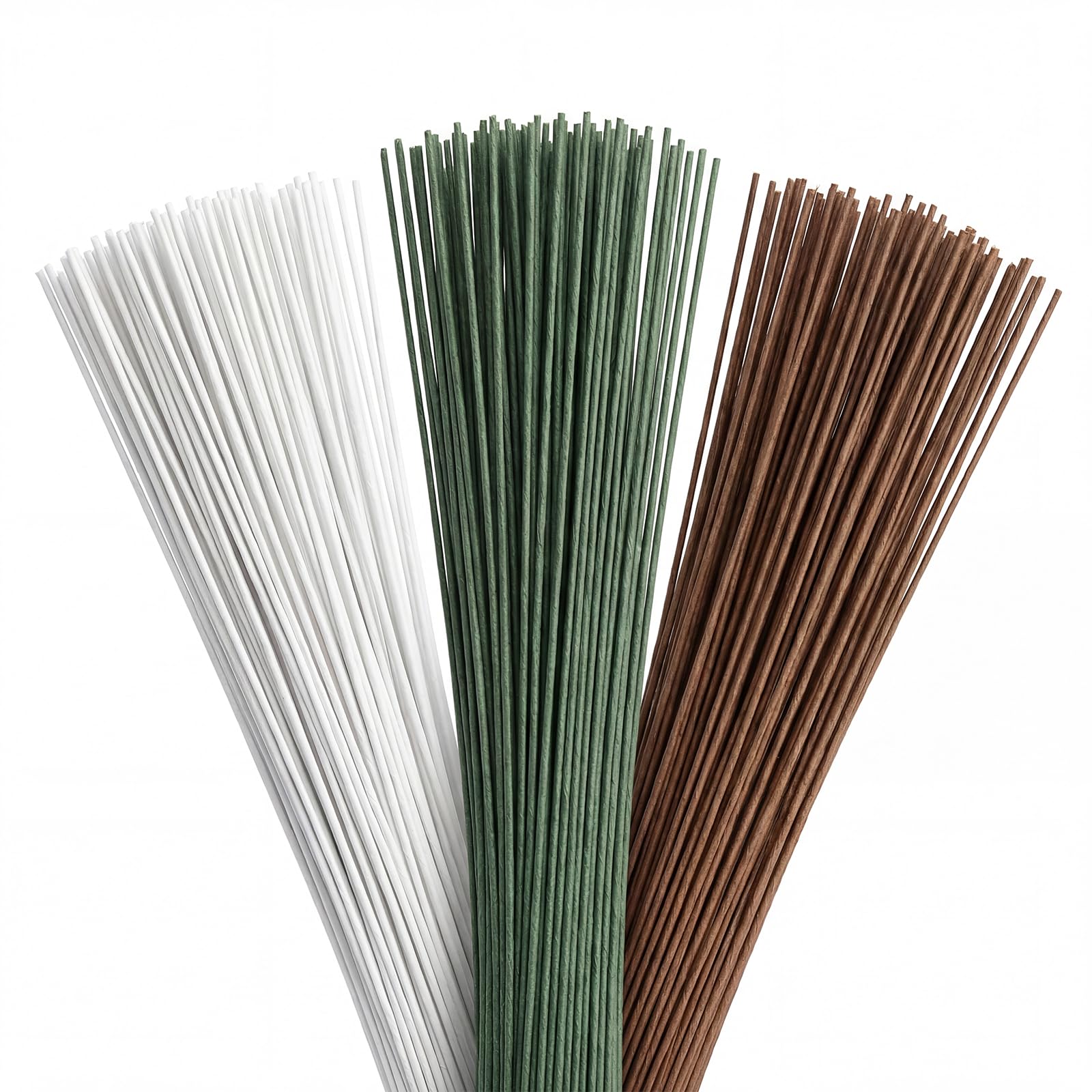 300 Pcs 26 Gauge Florist Wire Stems Kit, 36 cm/14.2 inch Flower Wire Stems, Flexible Floristry Wires, Craft Wires Stem for Flower Arranging Accessories DIY Floristry Supplies(Green, White, Brown)