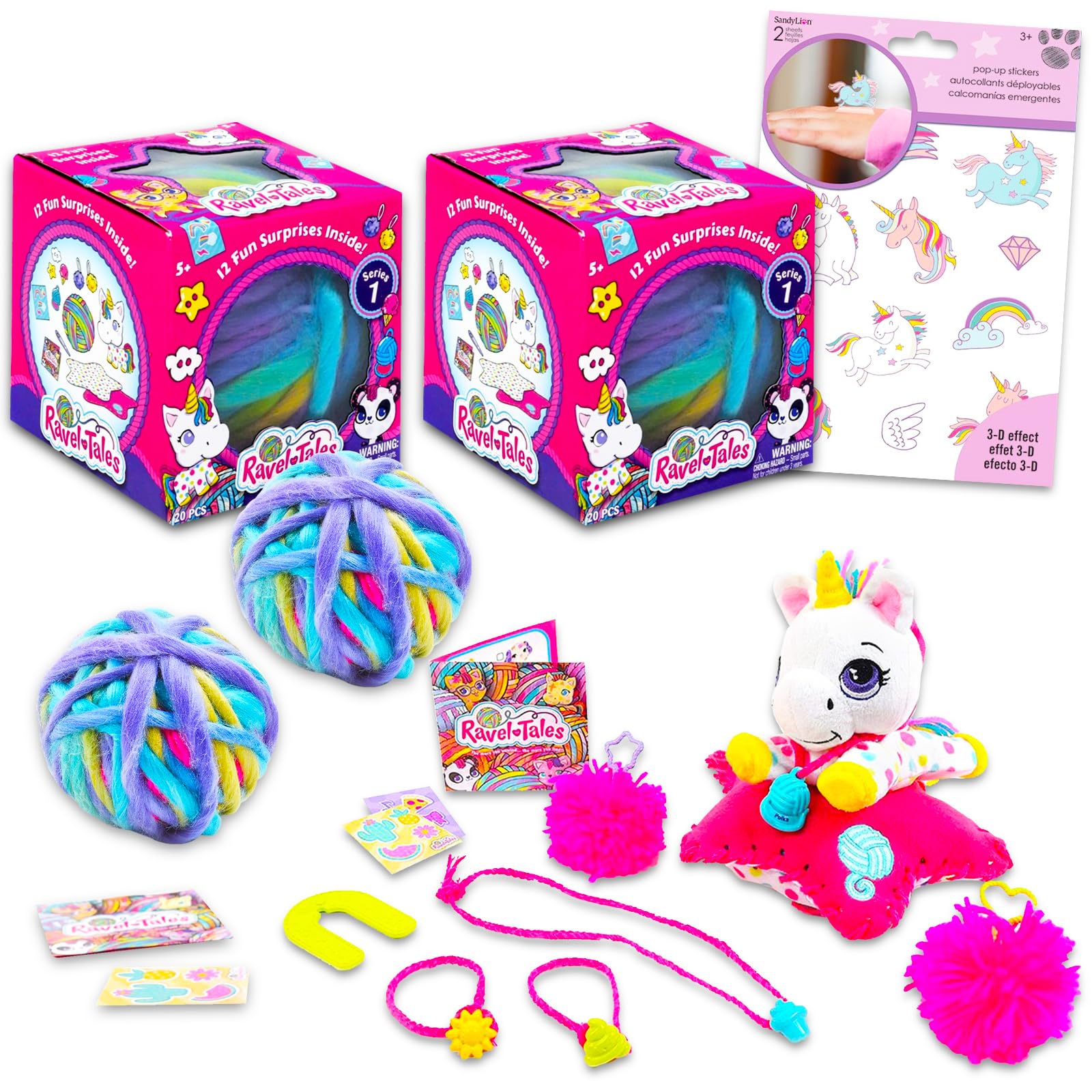 Unicorn Mystery Plushes Set for Girls - Bundle with 2 Ravel Tales DIY Surprise Toys Featuring Cute Unicorns, Animals, and More Plus Stickers | Unicorn Mystery Toy for Girls