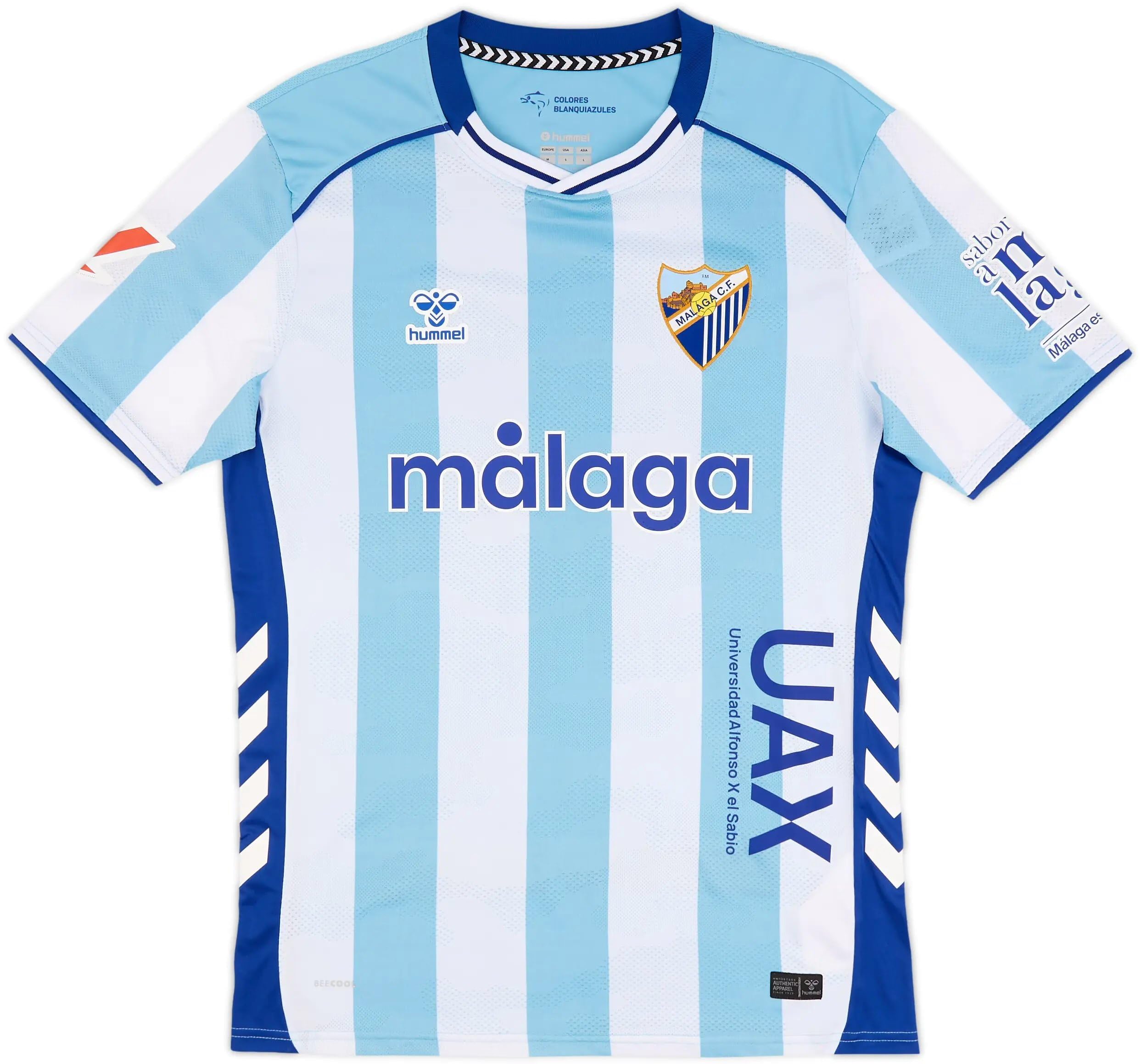 hummel Malaga CF Mens Home Football Shirt Jersey 2025-2026 Blue/White