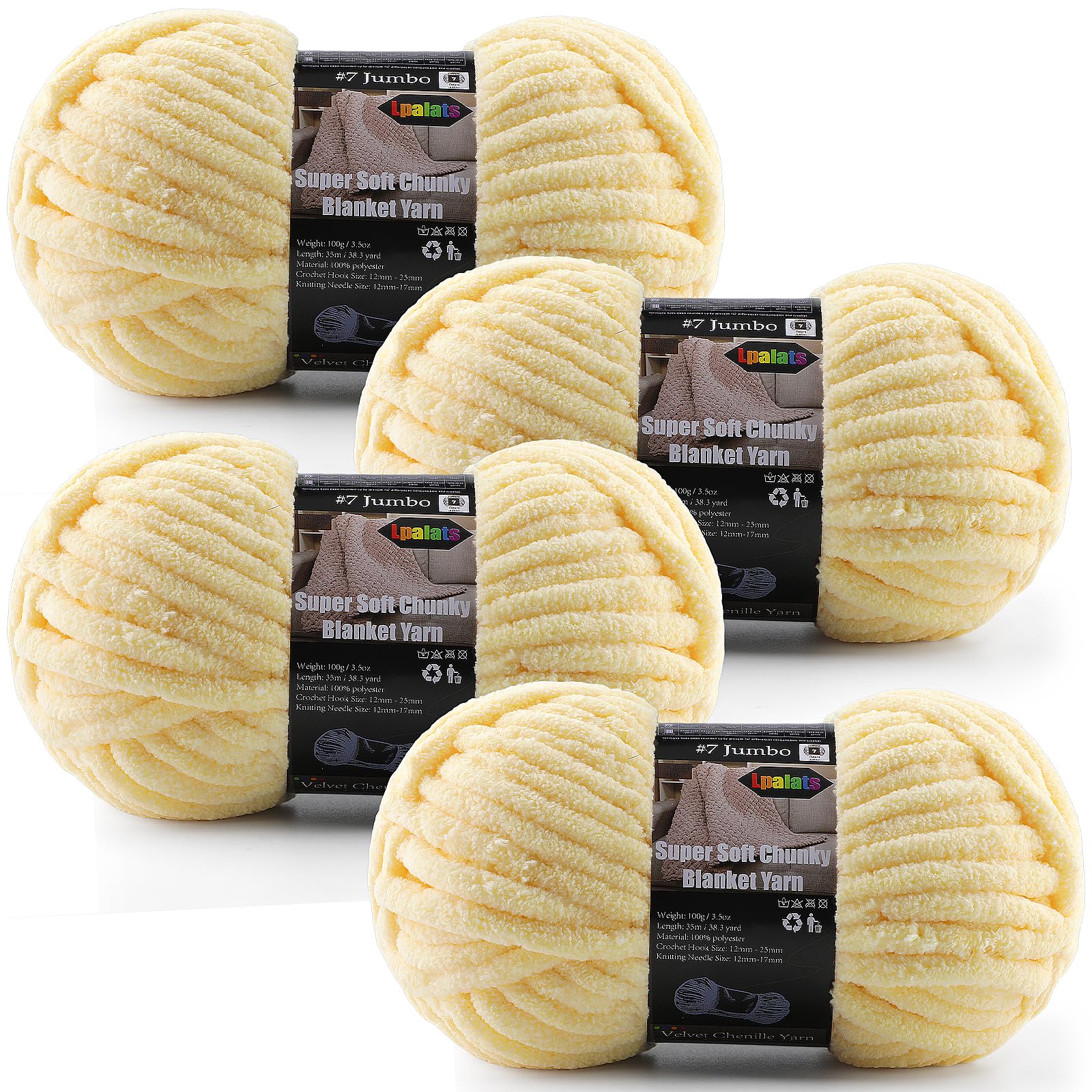 4-Pack Chunky Yarn for Crocheting Blankets &amp; Big Projects - 14oz/152.8yd Total, Ultra Soft &amp; Bulky Chenille Yarn, Perfect for Blankets, Amigurumi, Soft Yellow