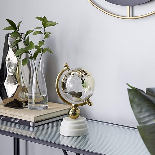 Deco 79 Globo de mármol con base de mármol y base blanca, 5 x 5 x 11 pulgadas, dorado