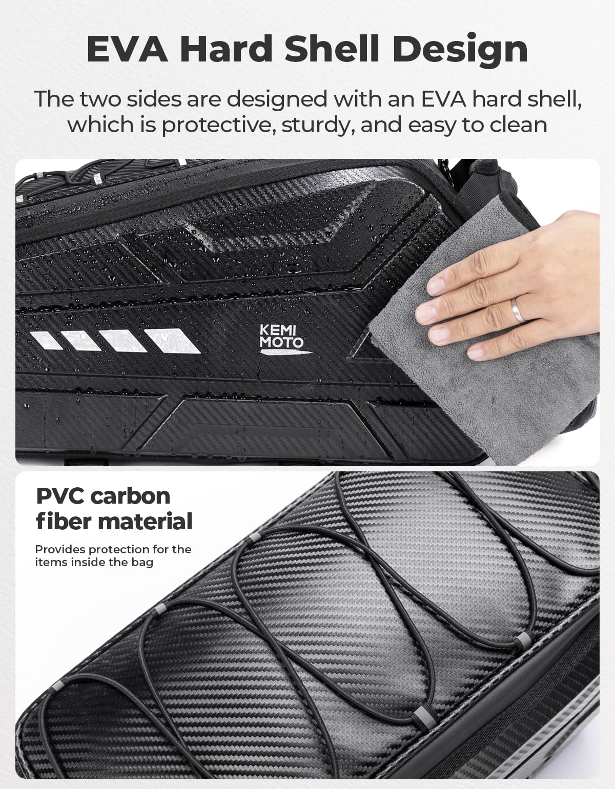 KEMIMOTO Bike Bag 15L EVA Hard Shell, Upgraded Ebike Rear Rack Bag with Waterproof Cover, Bicycle Trunk with Shoulder Strap for Commuter Travel Outdoor