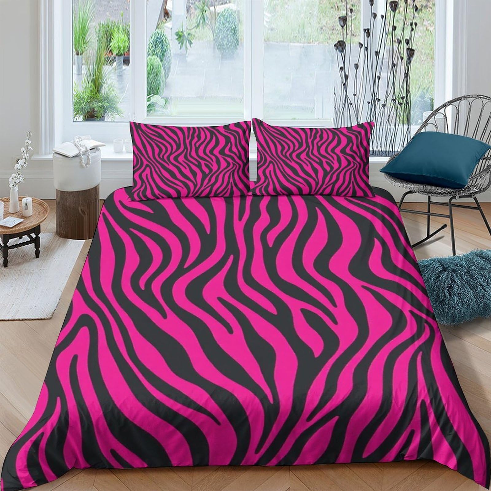 Ctjqhvkz Style-6 3D Printed Pink Zebra Fitted Sheet Microfiber Bedroom Decor Black Stripe Bed Cover For Mattress Protection Single（135X200cm）