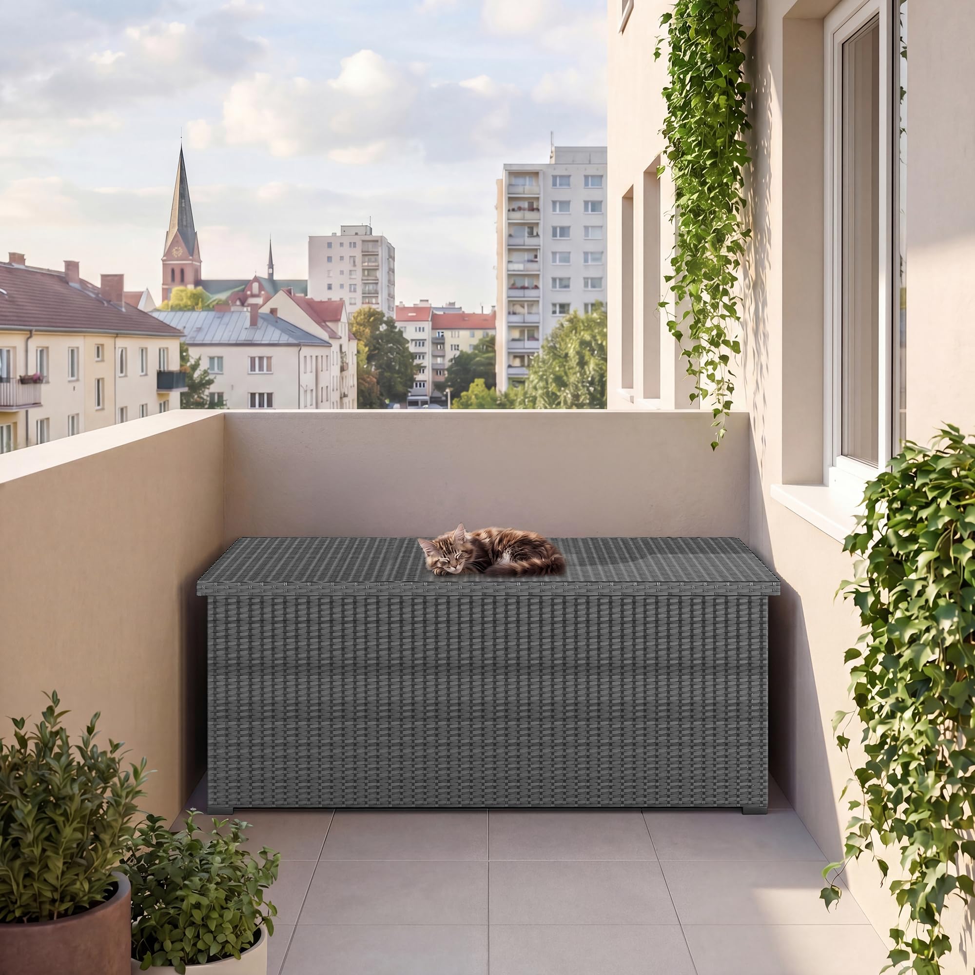 UDPATIO Gartenbox Wasserdicht 870L, Aufbewahrungsbox Garten XXXL, Auflagenbox Wetterfest, Kissenbox Outdoor mit Deckel, Gasdruckfedern, ideal für Garten, Terrasse & Balkon