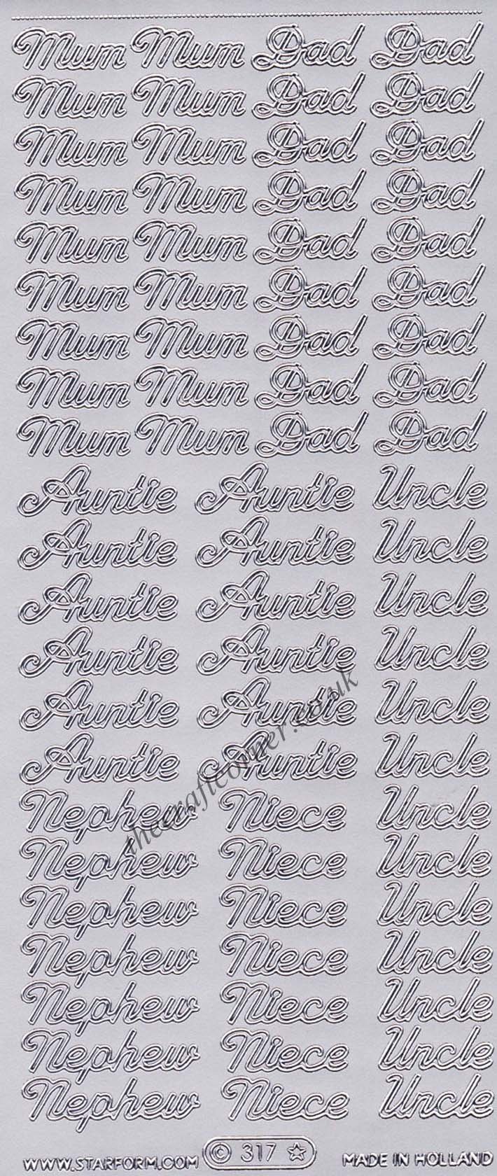 Ecstasy Crafts Silver Starform Mum, Dad, Auntie, Uncle, Nephew & Niece Wording Peel Off