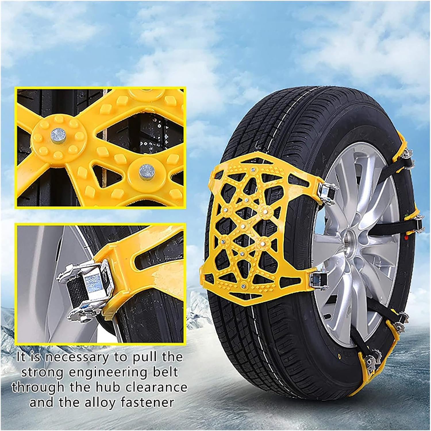 Pack of 6 Car Snow Chains, Universal Winter Tyre Chains, Non-Slip Snow Chains, Anti-Slip for Cars, Trucks, SUV, Fit for Any Tyre Width 155-295 mm