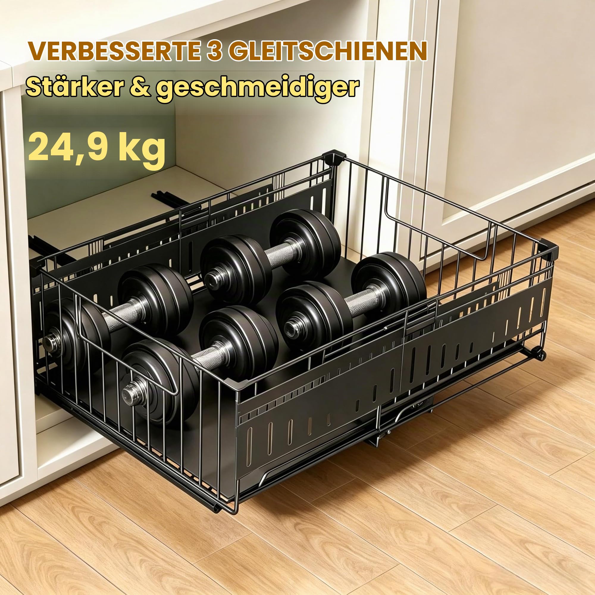 Teleskopschublade, Ausziehbare Schublade Küche, Ausziehbarer Schrank Organizer, Ohne Bohren, Einstellbare Breite 32-50cm, Küchenschrank Organizer Ausziehbar, Auszug Küchenschrank (2)