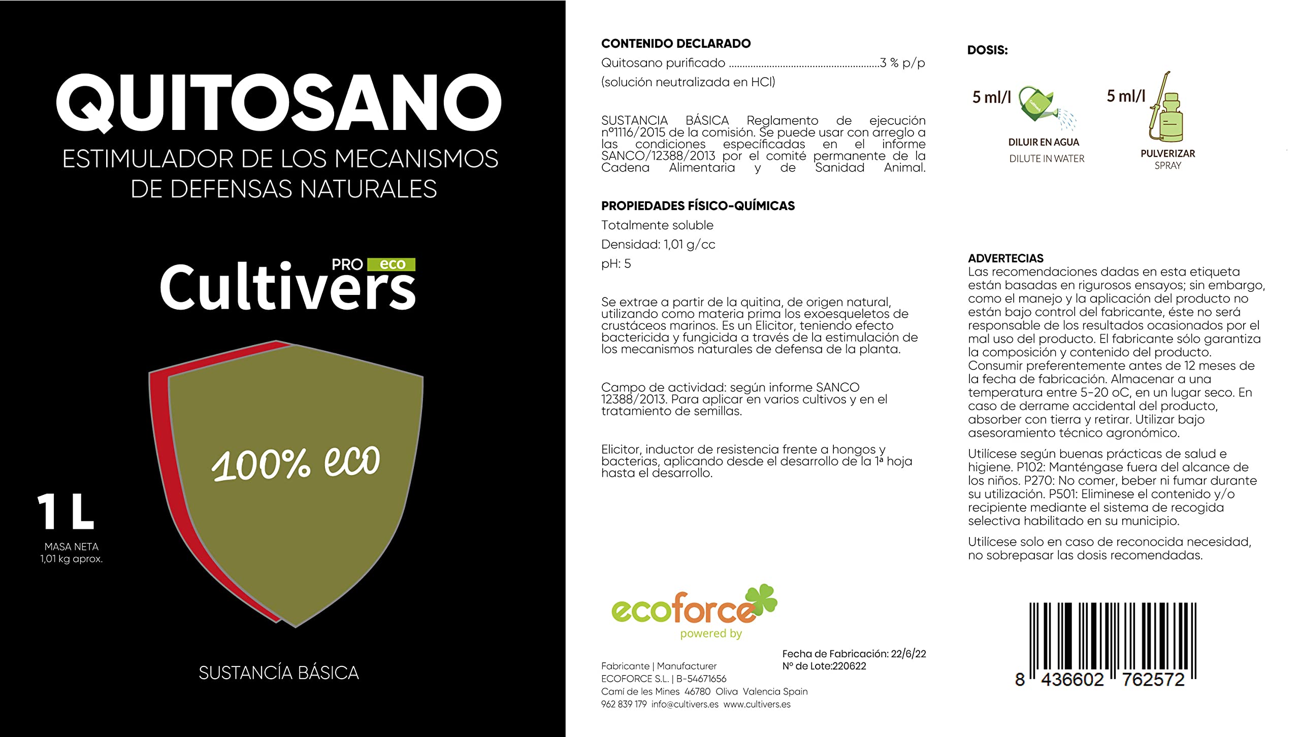 CULTIVERS Chitosan 1 L Activateur des mécanismes de défense des plantes. Substance de base organique