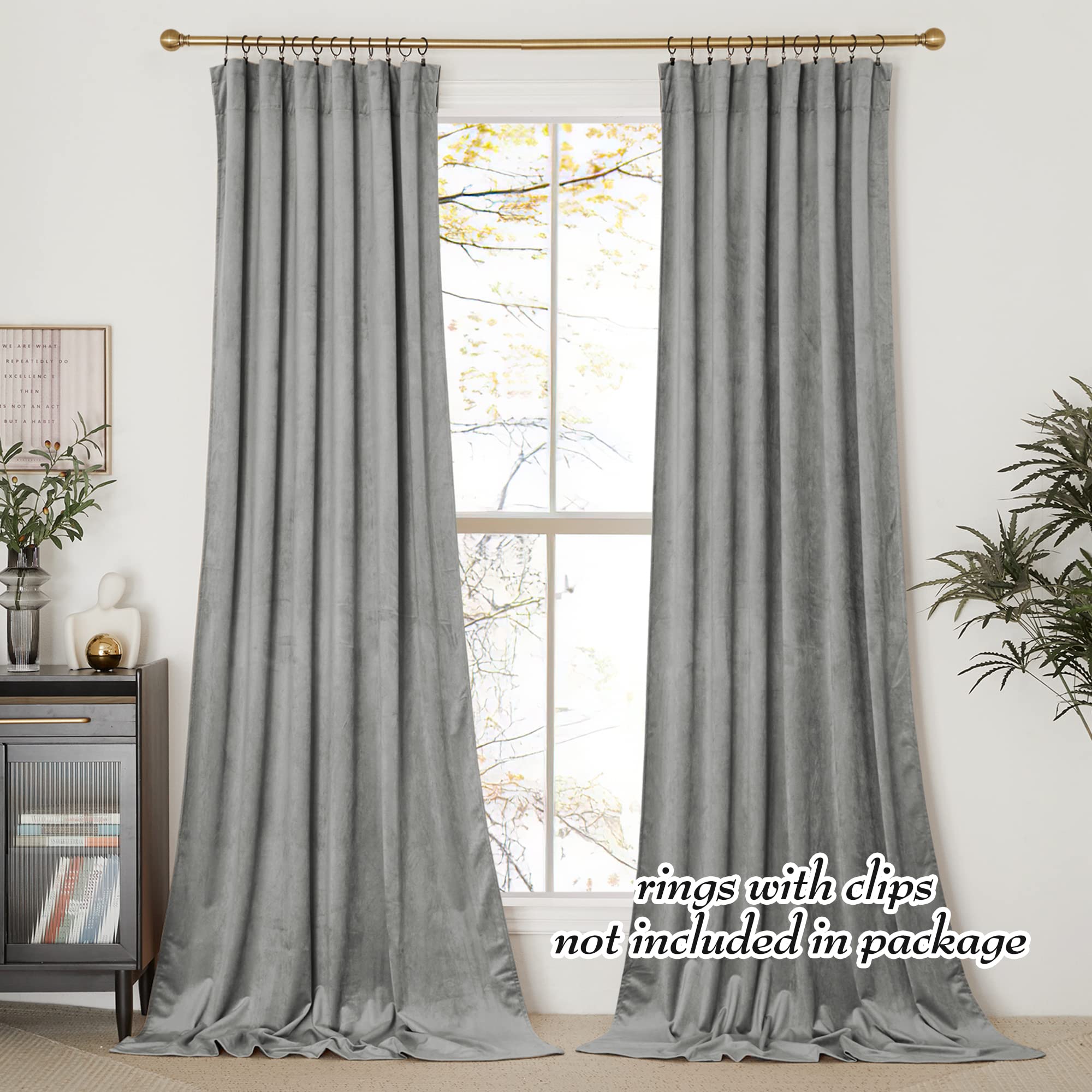 NICETOWN Super Soft Velvet Curtains 84 inches, Sound Reducing Cold Heat Insulated Heavy Matt Room Darkening Drape Panels for Living Room (Light Grey, 2 Panels)