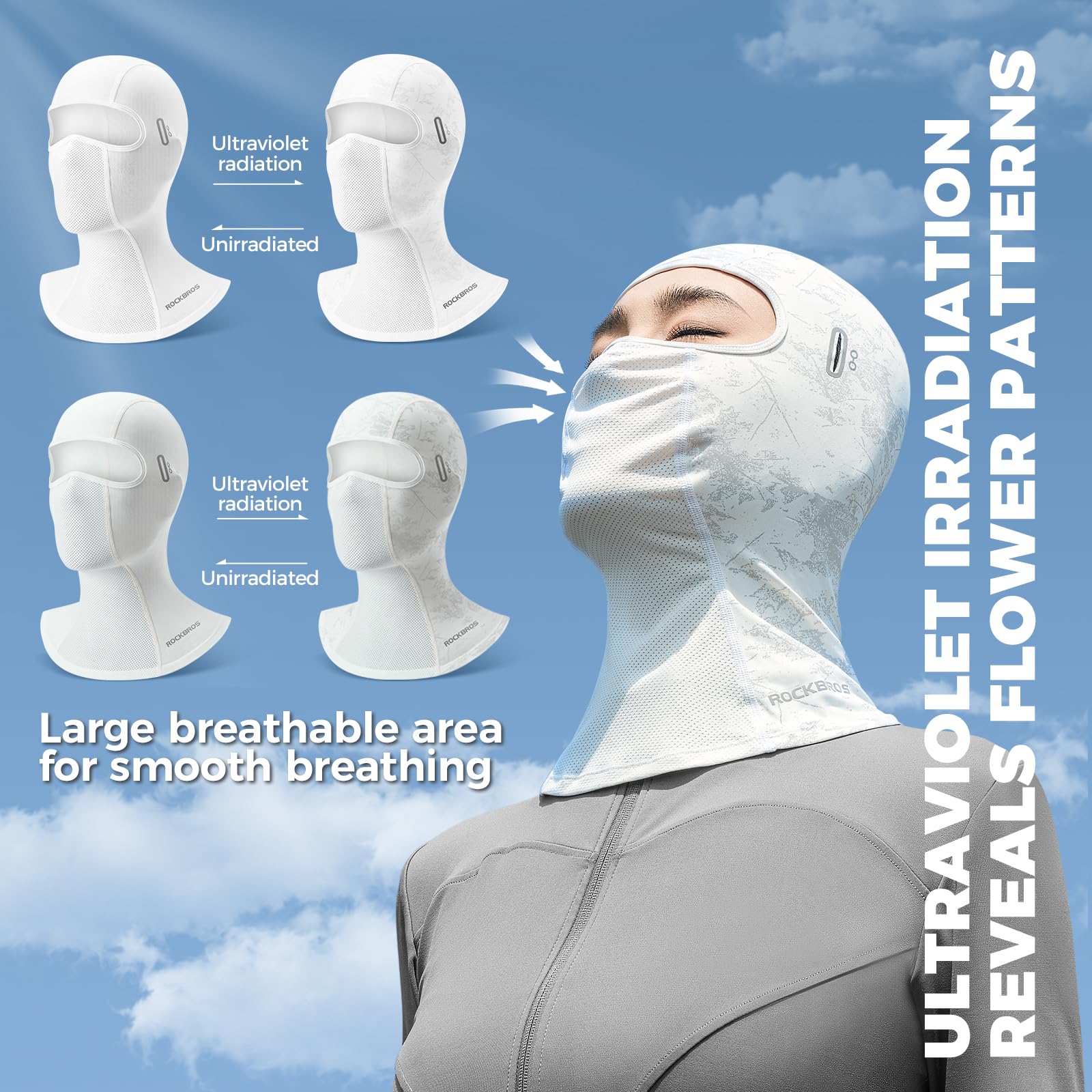 ROCKBROS Máscara de Pasamontañas para Hombre Mujer, Bufanda de Verano Protector UV Transpirable, Balaclava Completa Bajo Casco para Ciclismo Moto Deportes al Aire Libre