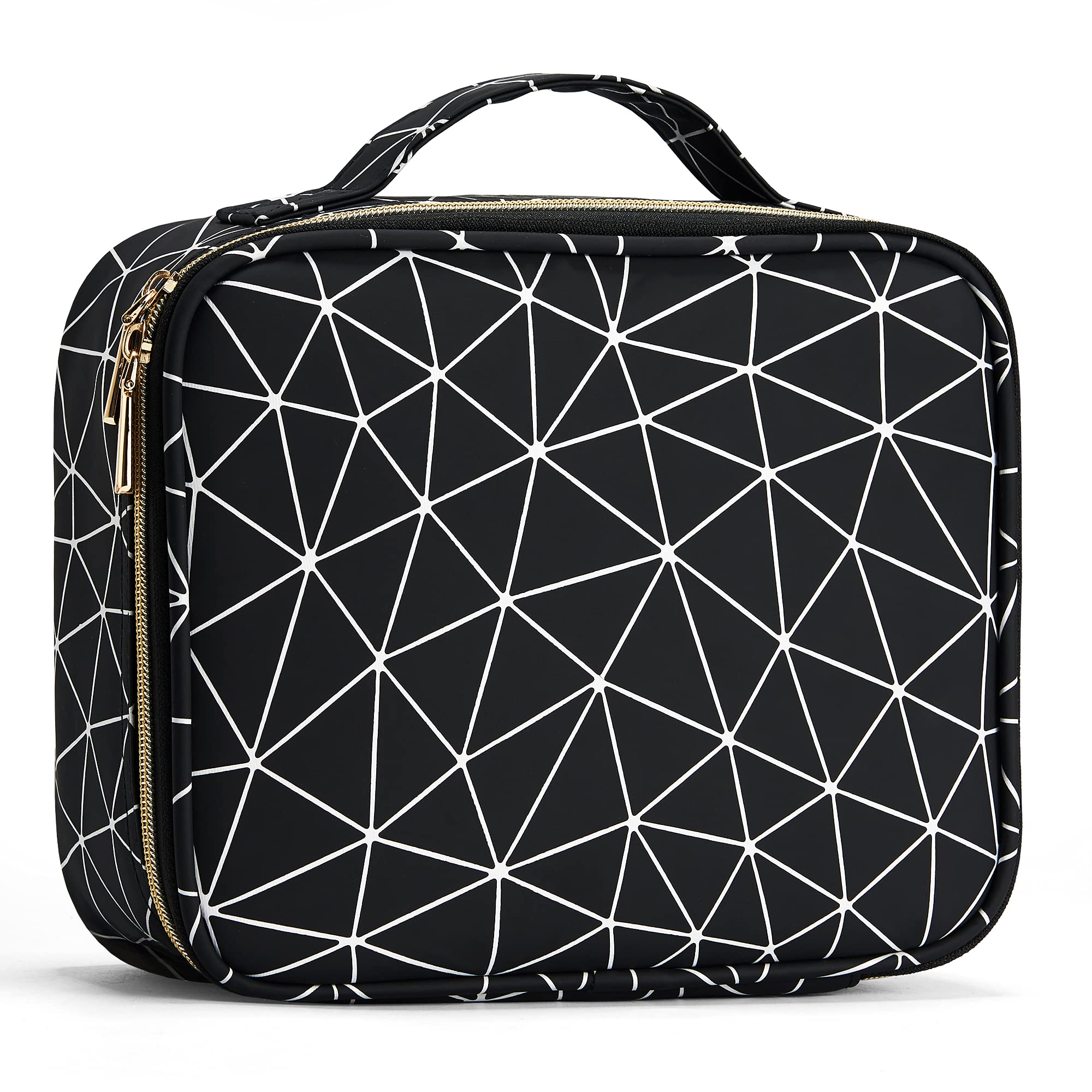 Bolsa Maquillaje de Viaje Cuero de PU Neceser Cosméticos Maquillaje Bolso Estuche Cosméticos Maleta de Makeup Bag con Compartimento Extraíble Beauty Case Bolsa Manicura y Uñas para Mujer, Noir e Blanc