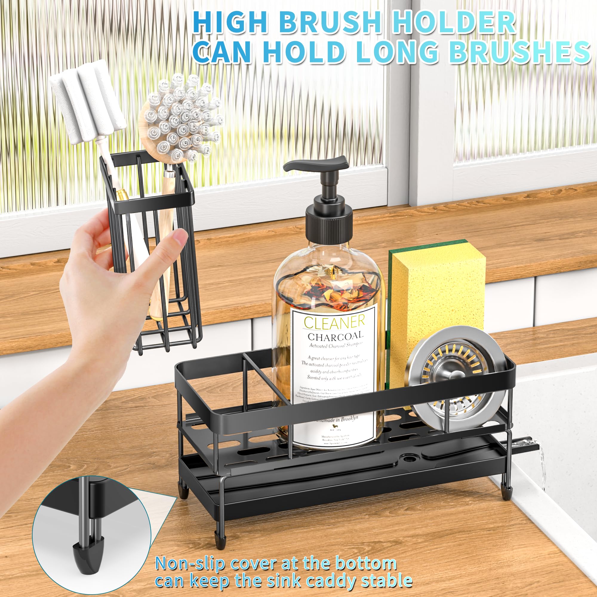 AXPERKX Kitchen Sink Caddy Holder Organizer Plastic Utensils Rack