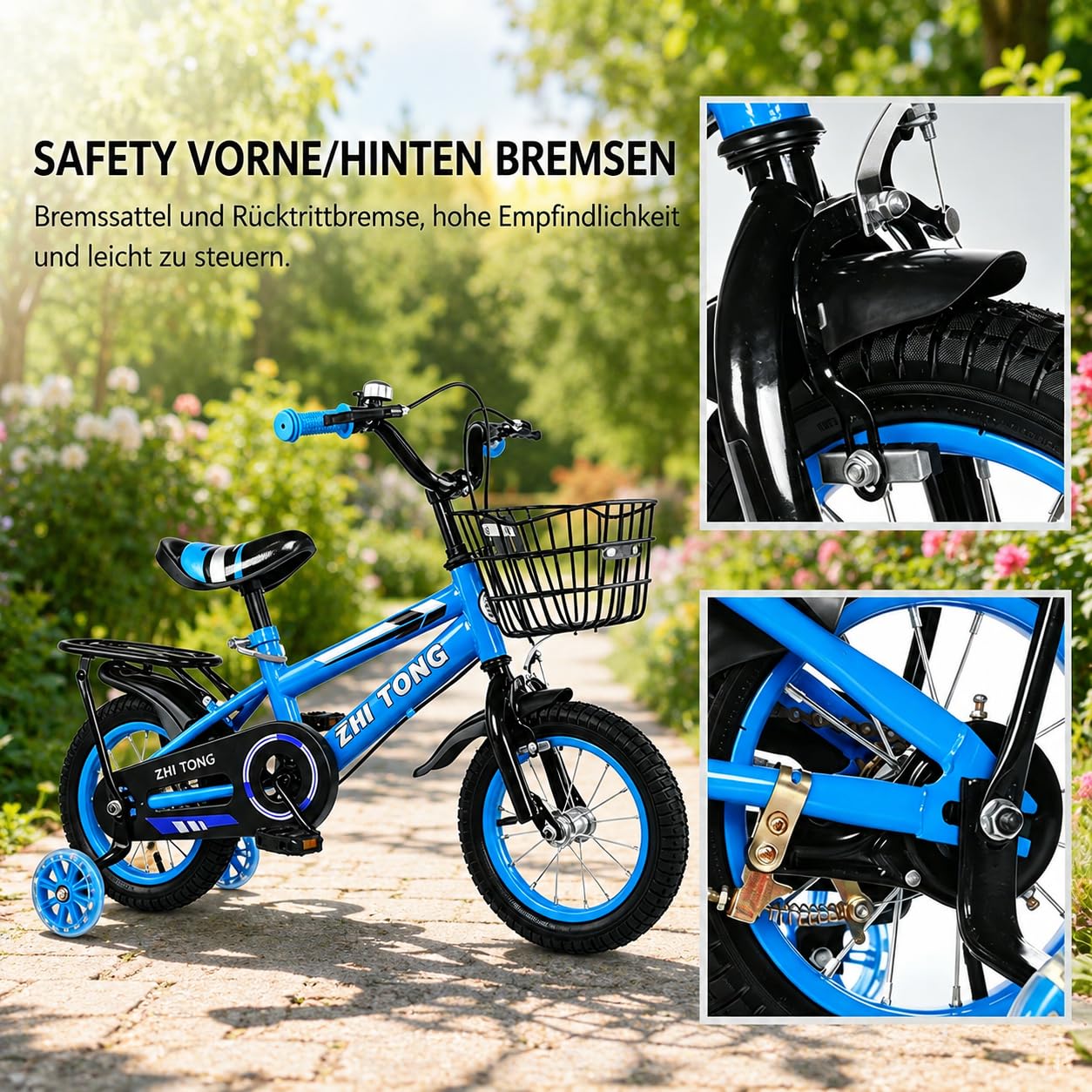 Kinderfahrrad für ab 2 3 4 5 Jahre Mädchen & Jungen, 14 Zoll Kinderfahrräder mit Stützrädern, Höhenverstellbar Kinderfahrrad mit Korb und Rücksitz, Fahrrad für Schulung Outdoor