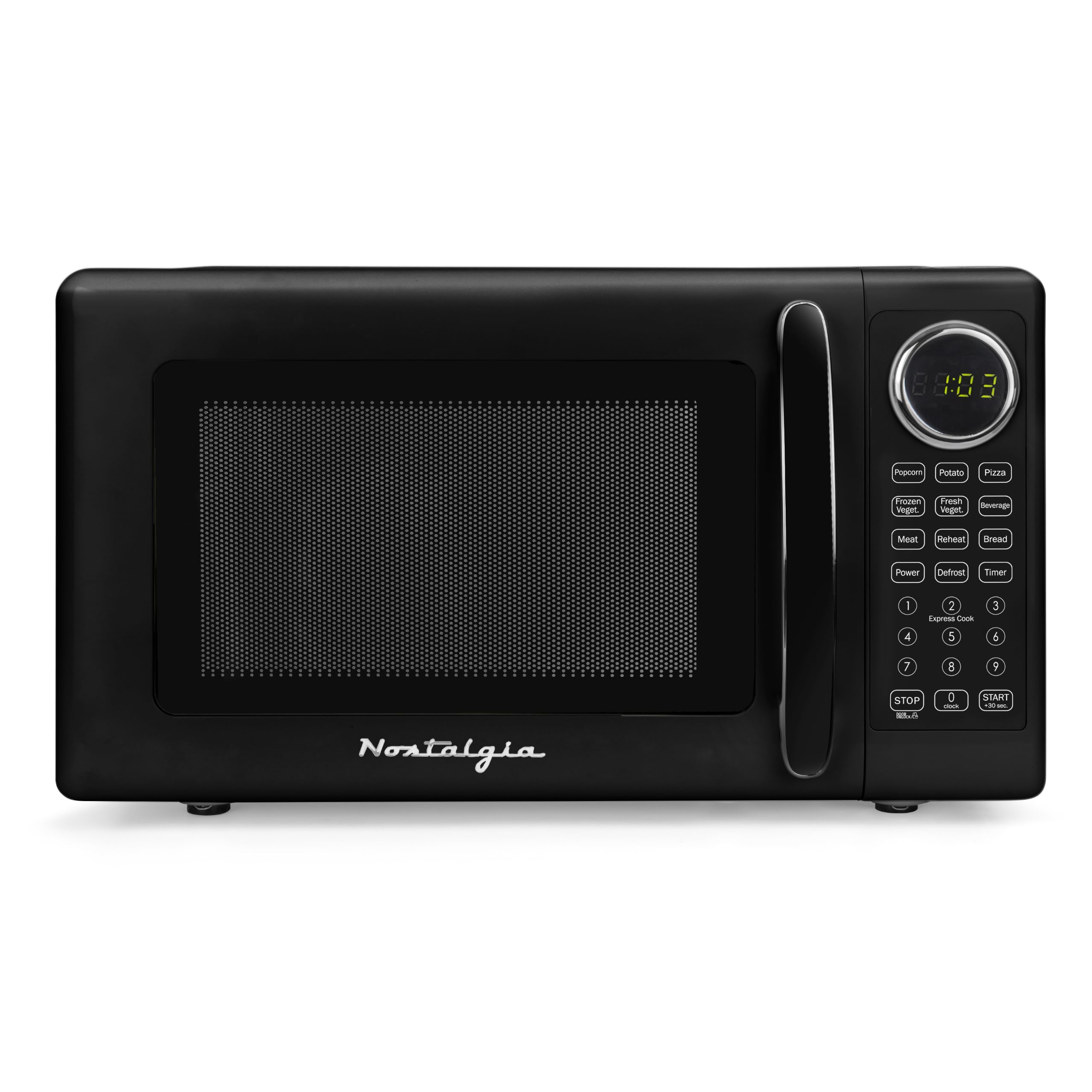 Nostalgia Retro 700W Microwave Oven – 0.7 Cu Ft Capacity – Child Safety Lock, 8 Auto-Cook Settings, Square Window – Countertop Kitchen Appliance – Black