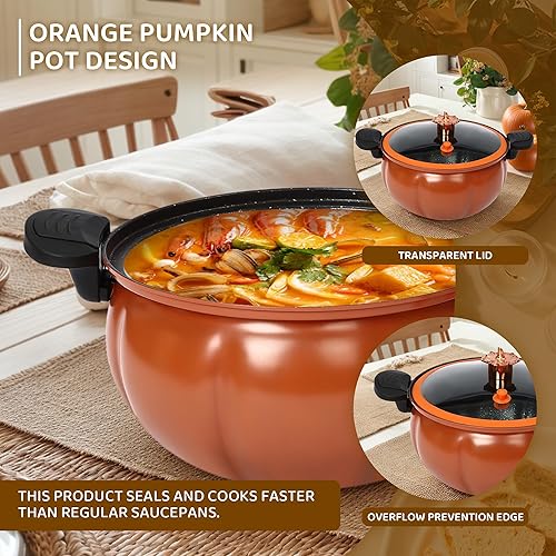 Miniatura 8 de Olla a presión de acero inoxidable de 8 l2.11 galones, ollas de presión para cocinar, olla de sopa antiadherente en forma de calabaza, olla a