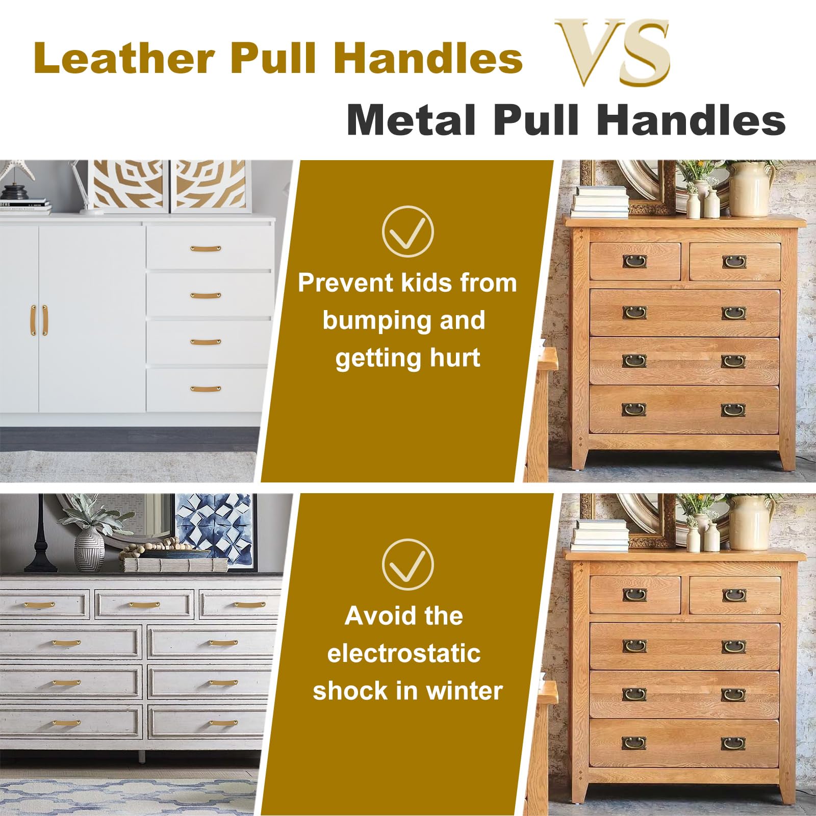 MOOTVGOO 10 Pack Leather Drawer Pulls - Light Brown Soft Leather Knobs For Cabinets & Dressers