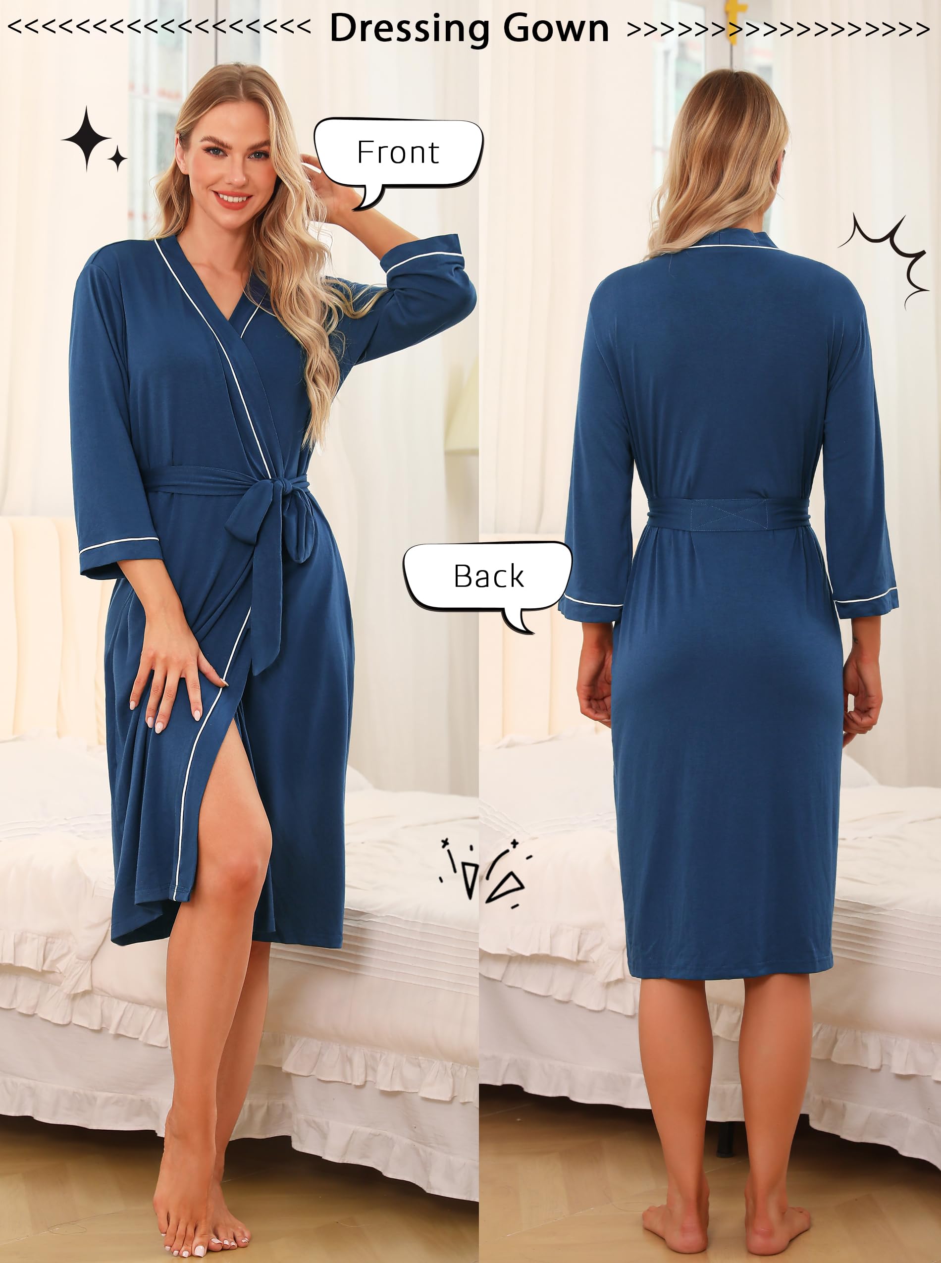 Wikoan Peignoir de Bain Tricoté Robes Longues pour Femmes Robe de Chambre Col V Léger et Doux Sortie de Bain pour Toutes les Saisons Peignoir Piscine S-XXL