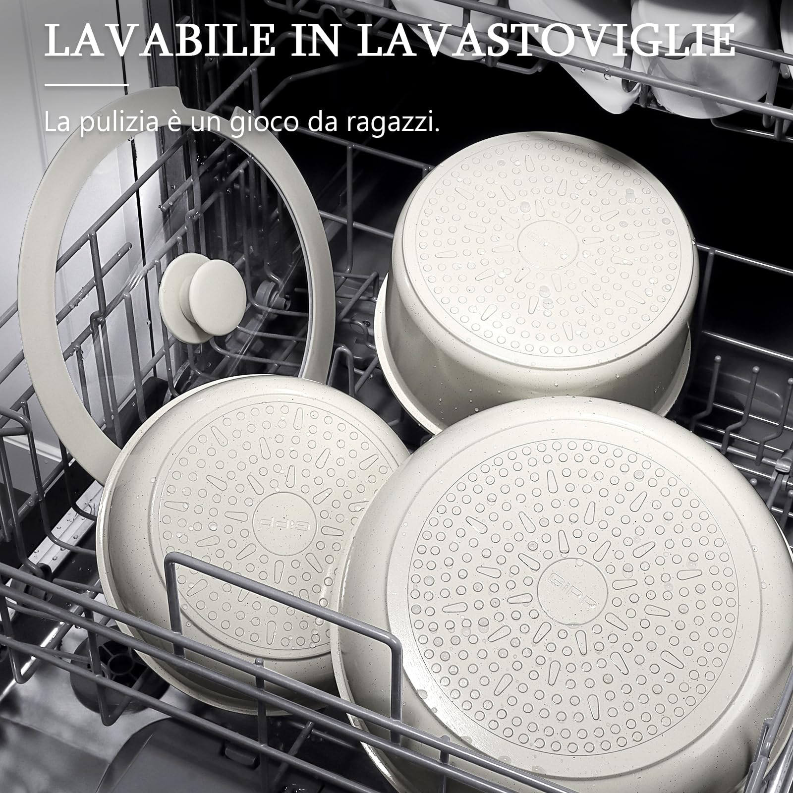 GiPP Set di Pentole e Padelle Ceramiche Antiaderenti 11 Pezzi con Manico Amovibile - Cucina Sana per Camper, Senza Tossine, Compatibile Induzione/Forno/Lavastoviglie (Bianco, 11Pezzi)