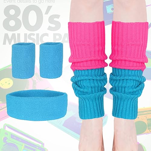 Miniatura 3 de CICOCI Accesorios de los años 80 para mujer, ropa de entrenamiento de los años 80, disfraz de los años 80, conjunto retro para fiestas calentadores