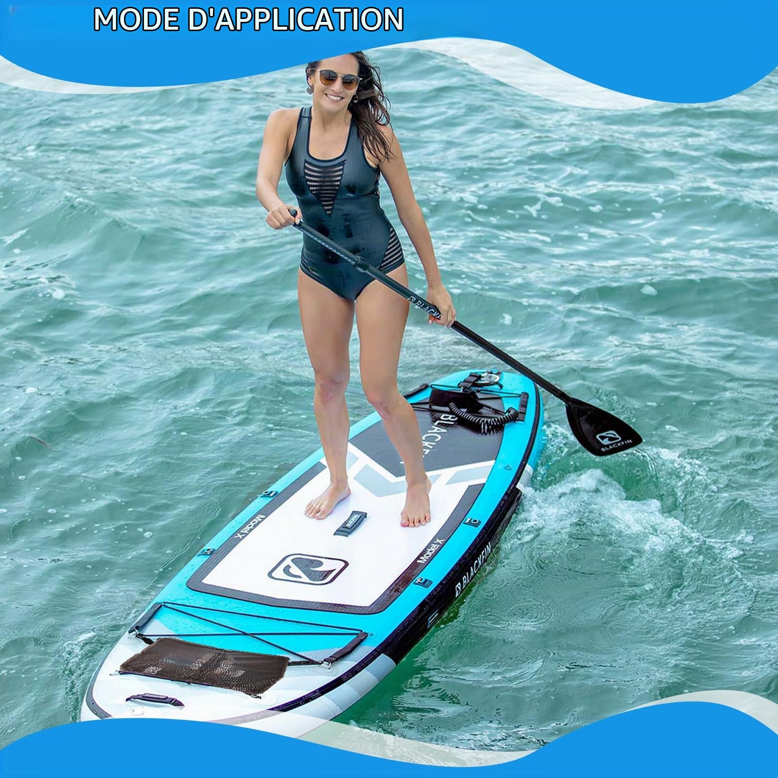 Sac de Rangement en Maille, Sup Paddle Board Deck Bag, Sacs de Rangement Légers pour Canoë avec Boucle Fixe pour Planche de Surf Stand Up Paddle, Kayak